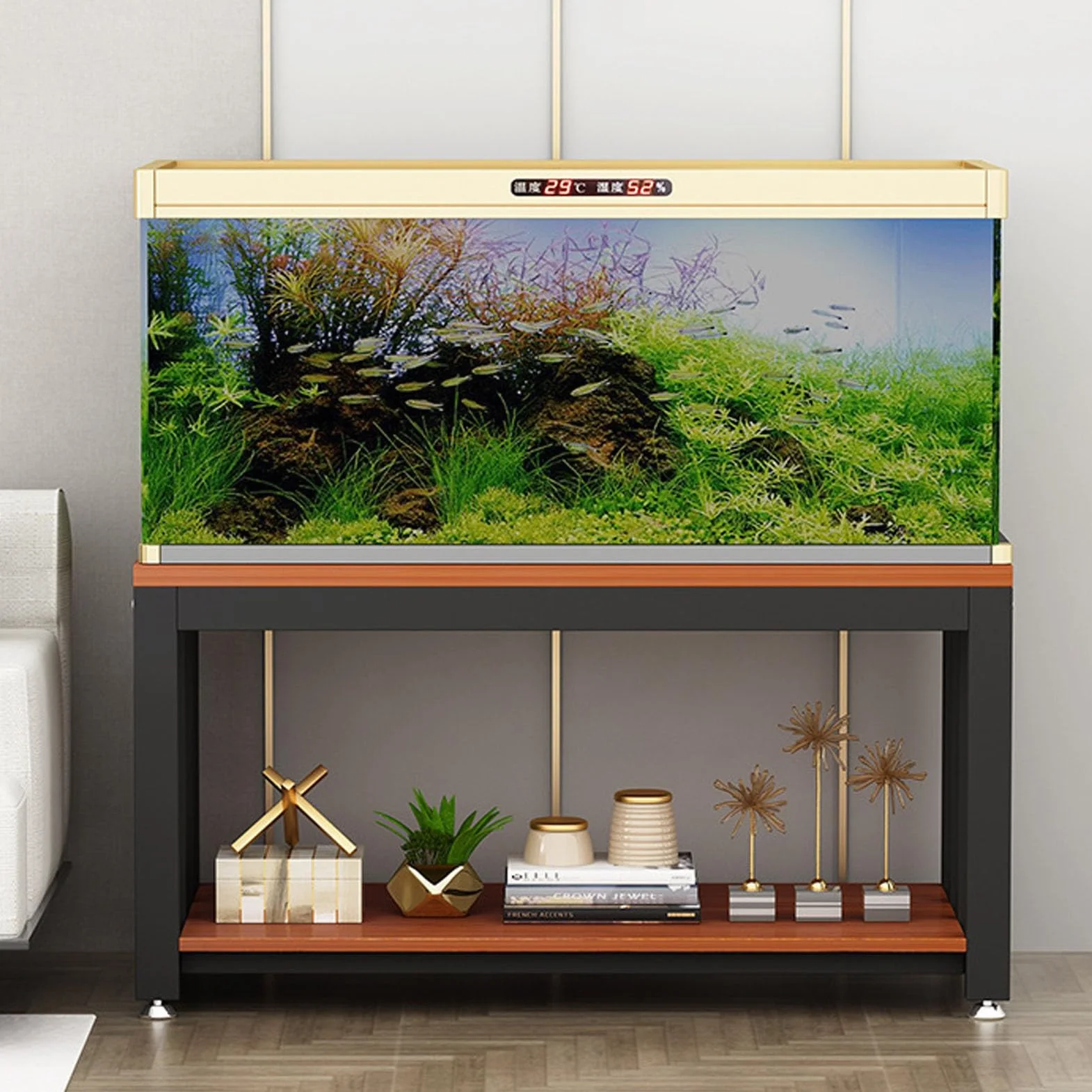 Stojak do akwarium z metalową ramą, 2-poziomowy stojak terrarium na zbiorniki dla gadów, stabilny stół do salonu lub biura