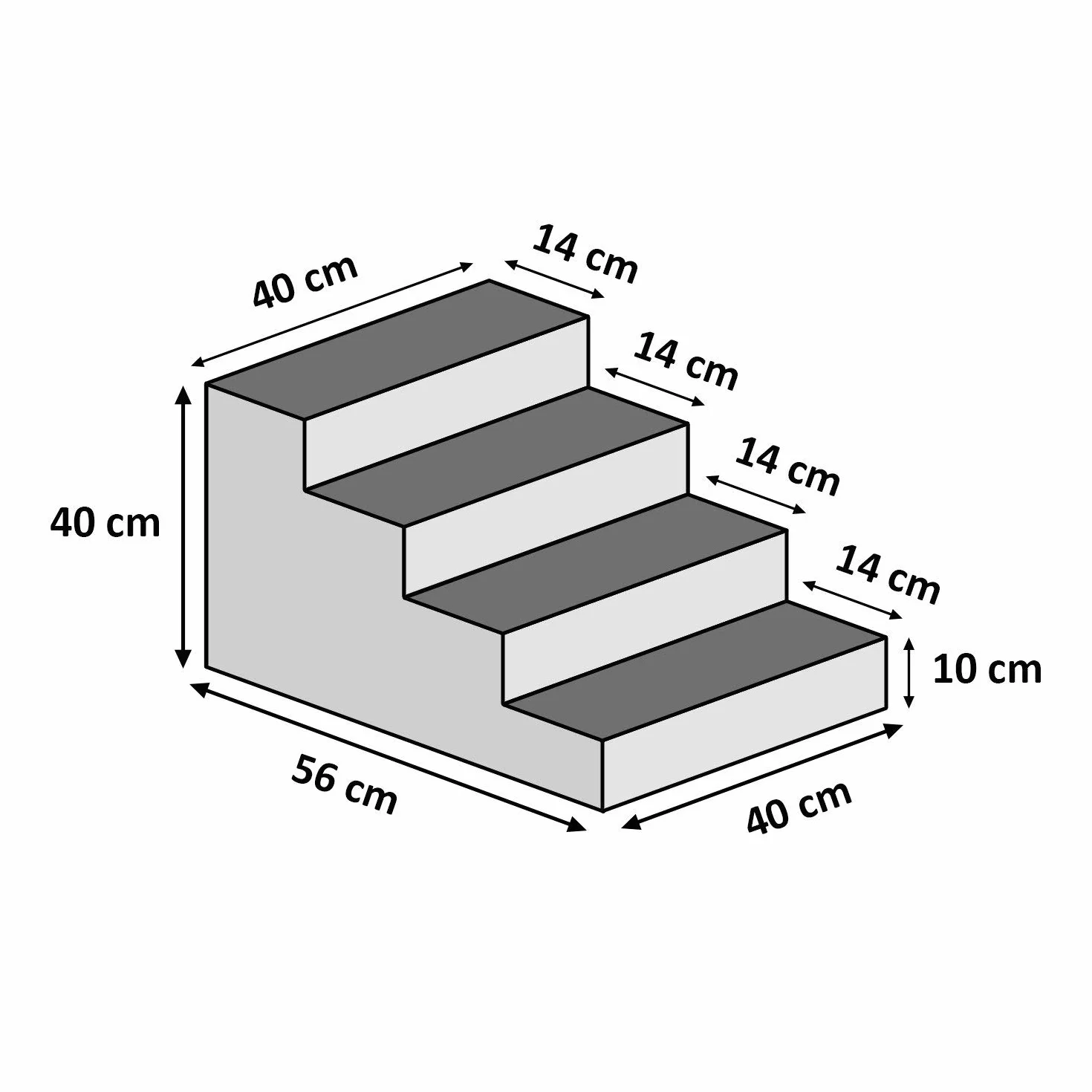 Schody dla psa o wysokości 40 cm, 4 stopnie, dla pies, kotów, zwierząt domowych, do łóżka i samochodu, pluszowe pokrowce, kolor: ciemnoszary