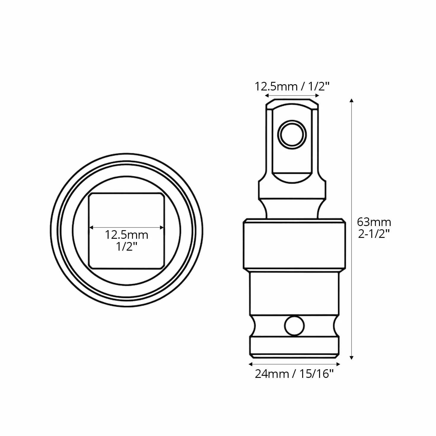QWORK® CR-MO Industrial 1/2" napęd udarowy uniwersalny przegub obrotowy gniazdo udarowe konstrukcja sprężyny kulowej