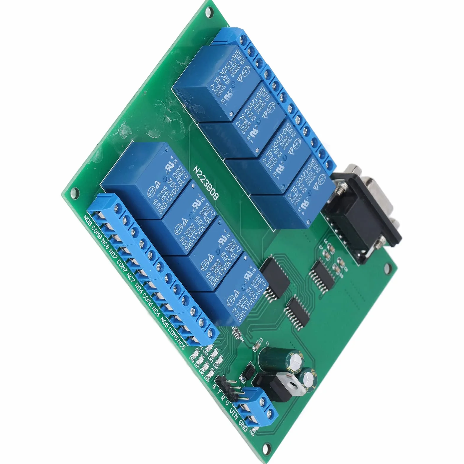 Moduł przekaźnikowy DC 12V 8-kanałowy PCB N223B08 z interfejsem szeregowym i LED do systemu zdalnego sterowania