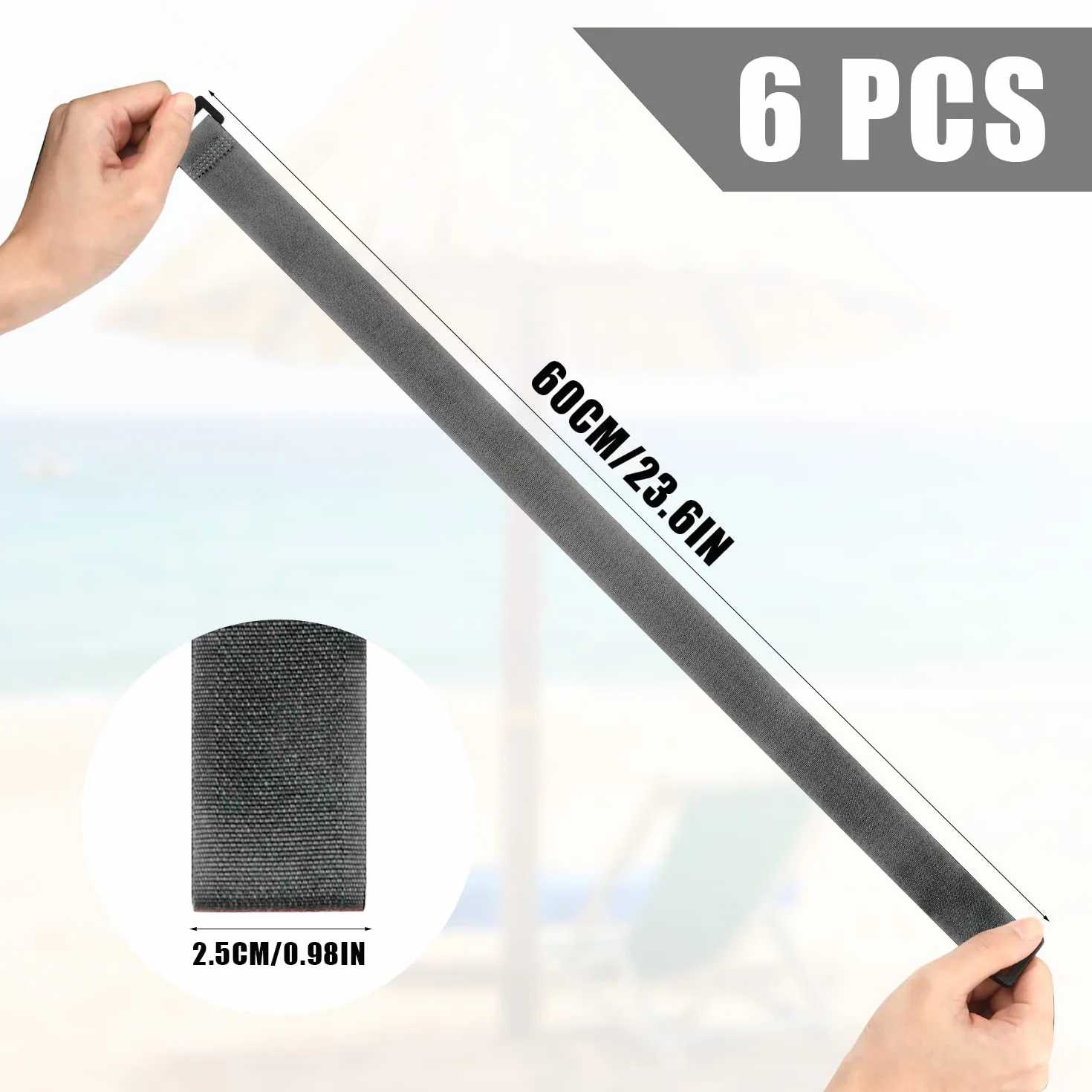 Pasek do Parasola Patio Regulowany Nylon 6 Sztuk Paski na Rzepy Szary