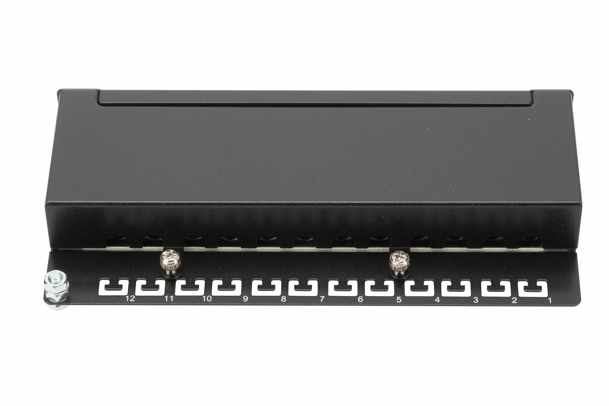 DIGITUS Desktop Panel krosowy (patch panel) - Cat-6A - 12-portowy RJ45 - ekranowany - pole krosowe LSA - montaż powierzchniowy - czarny