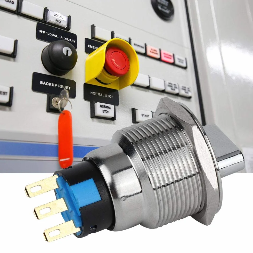 Przełącznik obrotowy, 19 mm, stal nierdzewna, wodoszczelność IP67, przełącznik przełączania z ciśnieniem roboczym 5-14 N, przełącznik do urządzeń gospodarstwa domowego, modyfikacja pojazdu (3 piny i 2