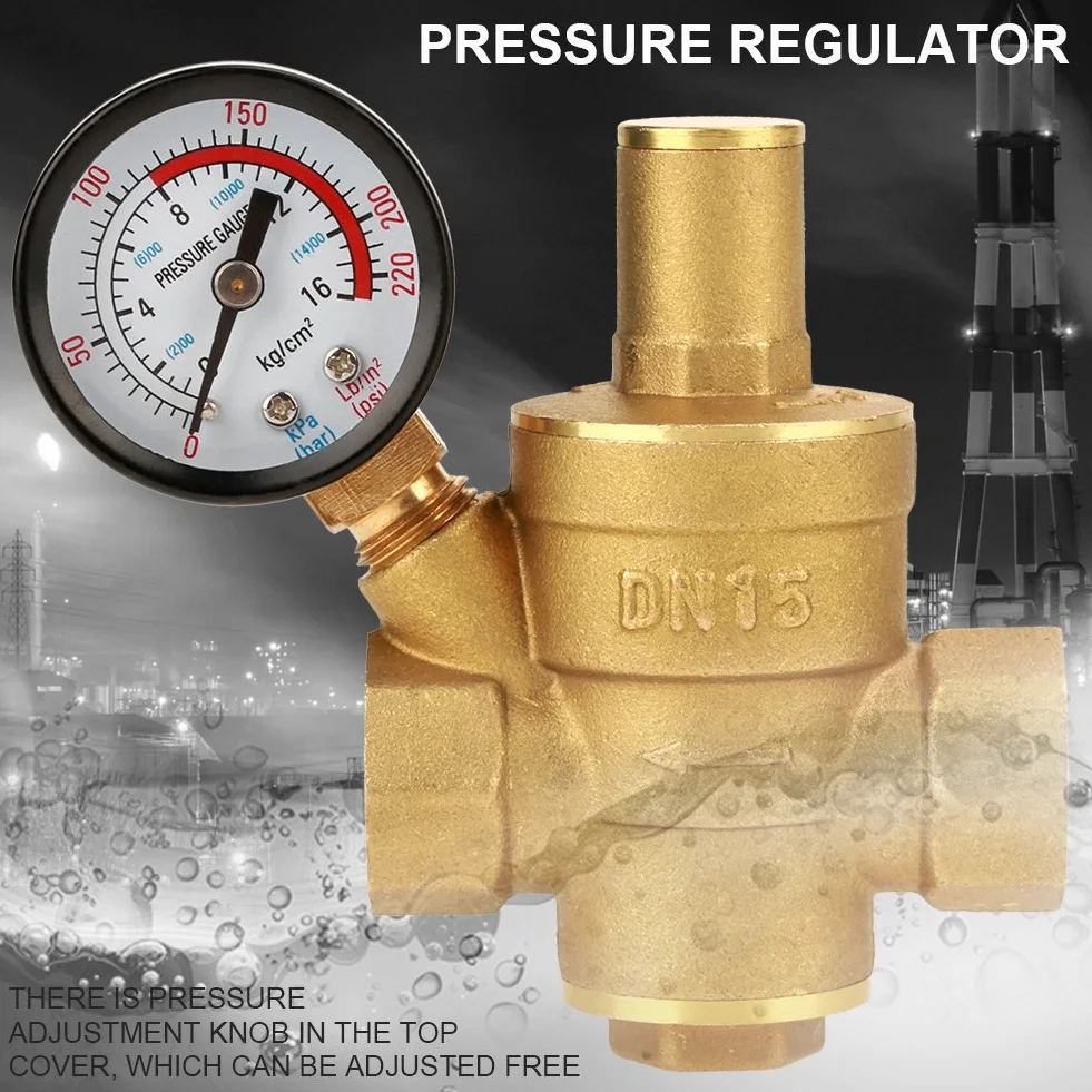 Mosiężny zawór redukujący ciśnienie DN15 z miernikiem, regulator ciśnienia