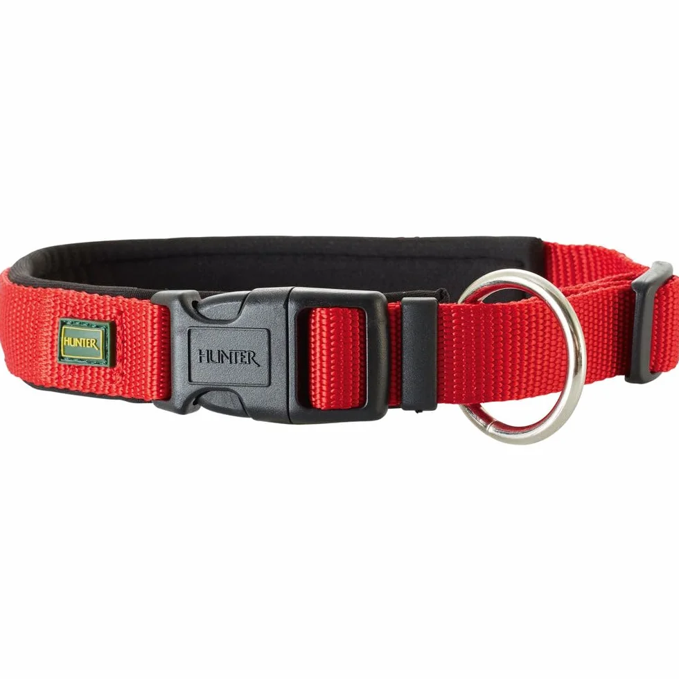HUNTER Neodpren Vario Plus obroża dla psa, nylon, wyściełana neoprenem, 30/1,5 (XS-S), czerwony/czarny