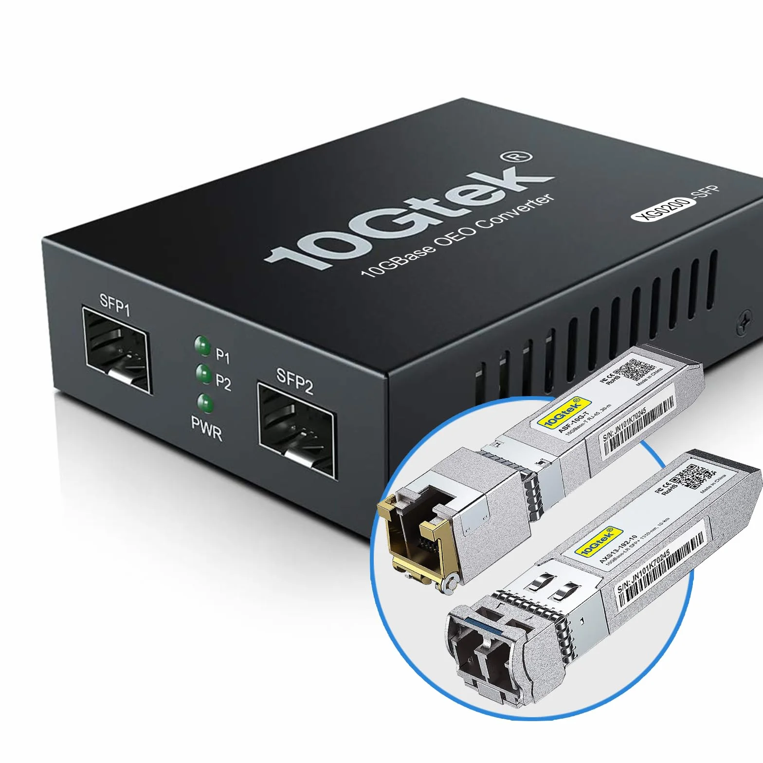 10Gtek G0200-SFP SFP+ Media Converter 10GBase-T 30m LR 10km SMF 1310nm European Power Supply