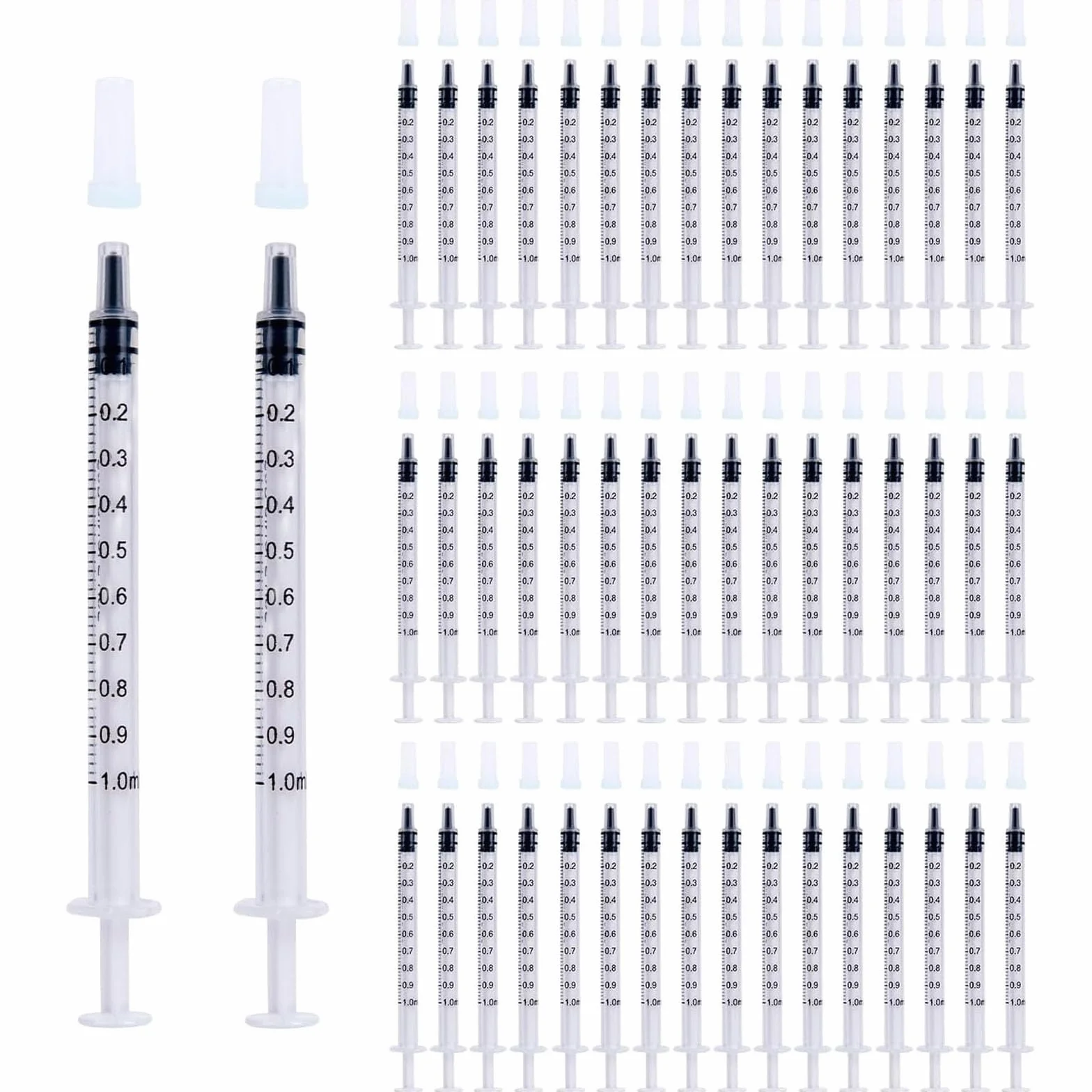 50 szt. 1 ml strzykawek bez igły, mililitr laboratoryjne, plastikowe (bez igieł)