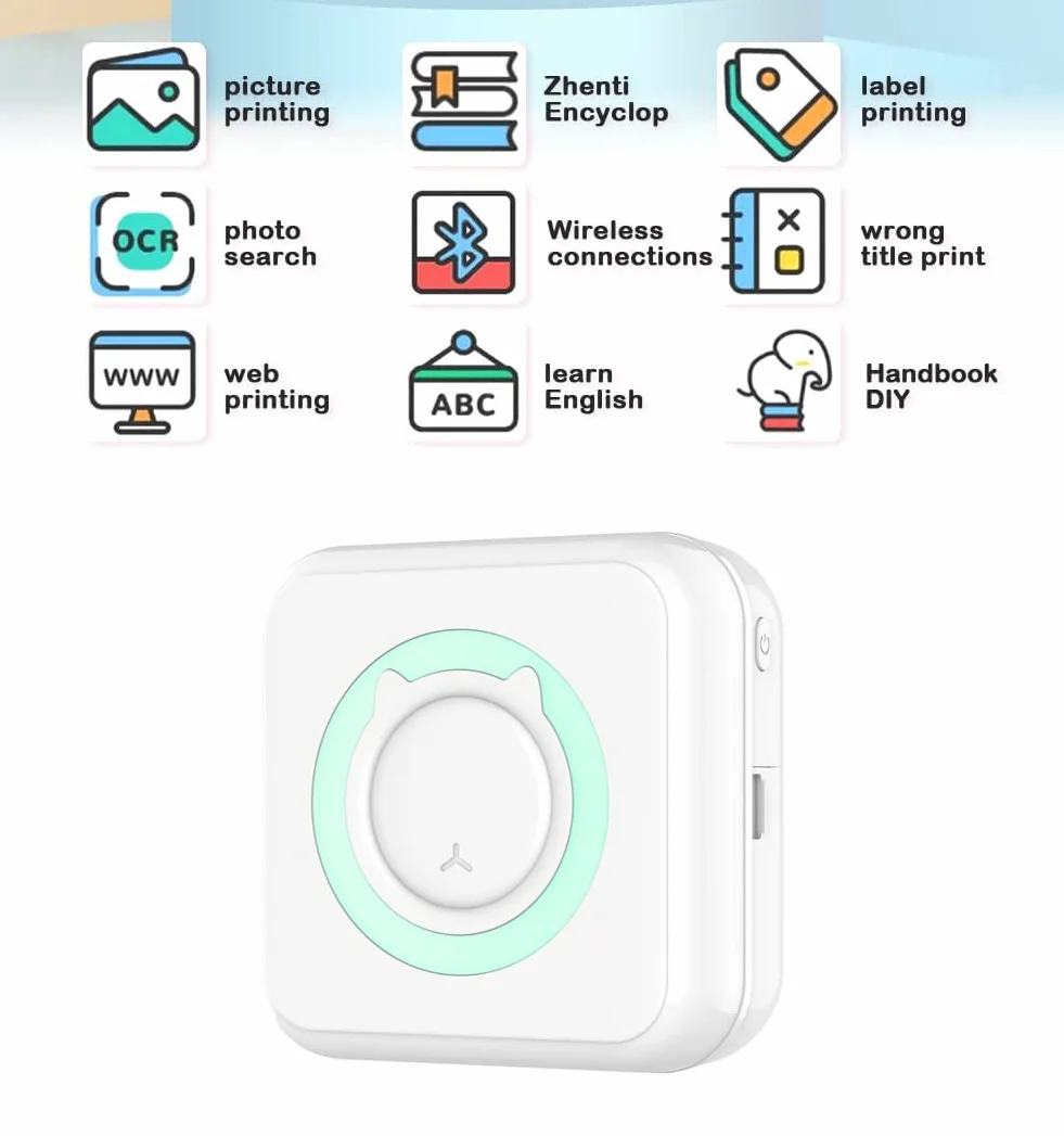 WANGCL Mini drukarka kieszonkowa, przenośna drukarka bezatramentowa, drukarka fotograficzna z 13 rolkami papieru do drukarki bezprzewodowej dla smartfonów z systemem iOS/Android (niebieska)