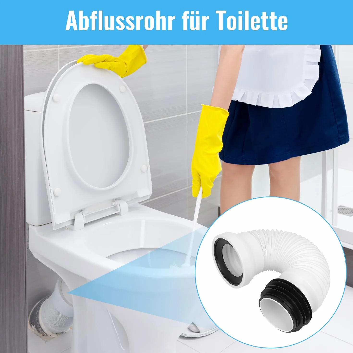 KOVACQ Elastyczna rura odpływowa WC, przedłużka 250-500 mm, regulowana, uniwersalna, pasuje do konfiguracji Ale, rura toaletowa, króciec przyłączeniowy do uniwersalnego odpływu WC (biała)