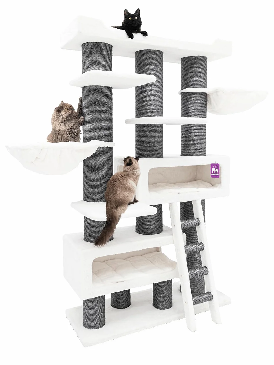 Petrebels Maine Coon drapak XXL, syberyjski, wysokość 200 cm, jakość premium, designerskie meble do drapania dla dużych kotów, kolor biały