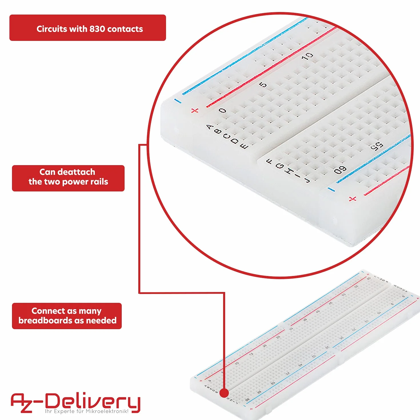 AZDelivery MB-102 breadboard z 830 stykami kompatybilny z Arduino i Raspberry Pi