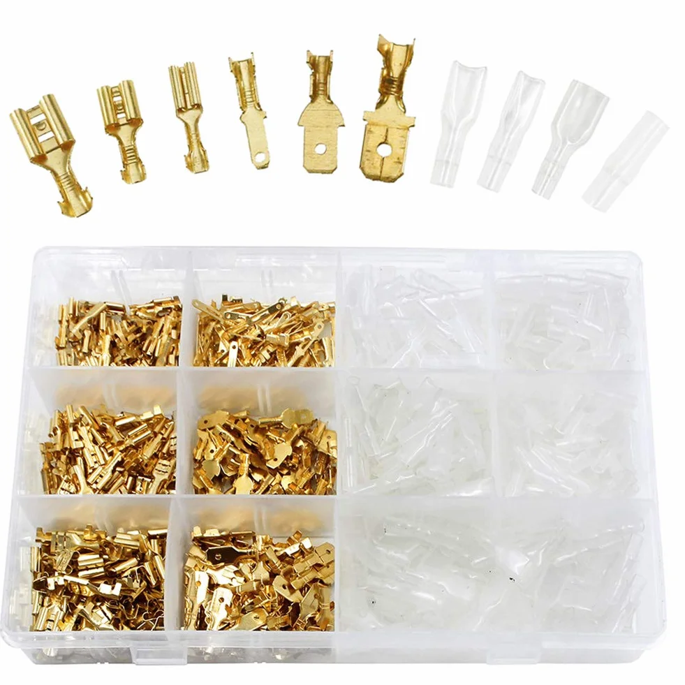 Zestaw 720 sztuk płaskich tulejek wtykowych, 2,8 mm, 4,8 mm, 6,3 mm, męskie, żeńskie, wtyki kablowe, płaskie wtyki, końcówki kablowe, końcówki kablowe, z tuleją izolacyjną