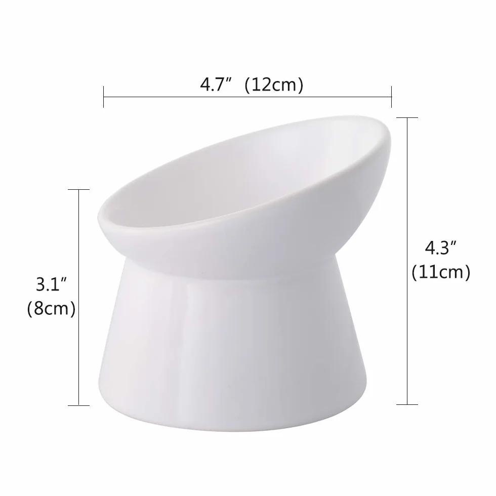Ceramiczna miska na karmę dla kota, podwyższona, przeciw wymiotom, z nachyleniem 15°, 11 x 12 cm, miska na karmę dla kotów, 125 ml