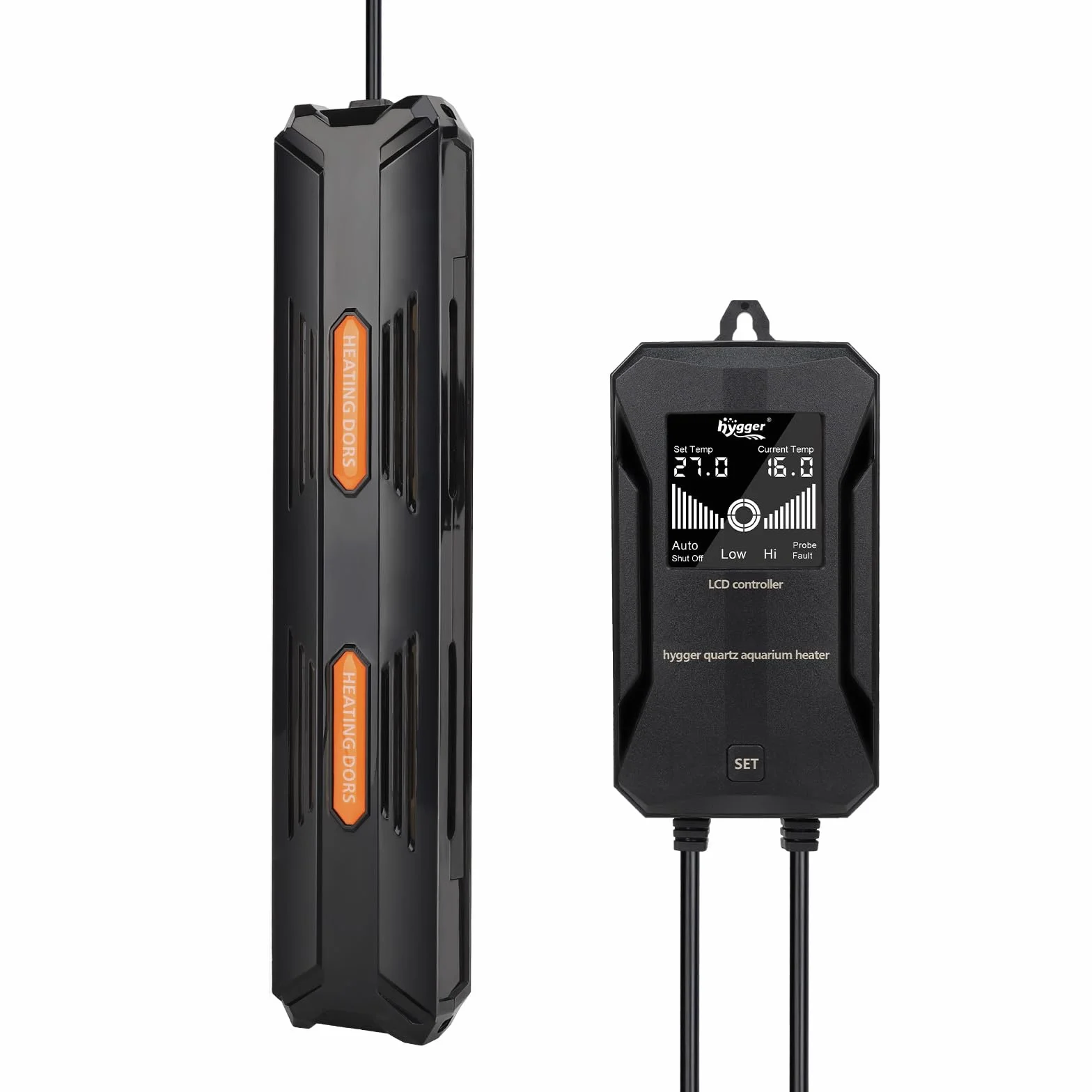 hygger Grzejnik do akwarium, 800 W, regulacja temperatury, ogrzewanie do akwarium, pręt grzewczy z zewnętrznym wyświetlaczem cyfrowym LCD, do 490-980 l, do wody słodkiej lub morskiej, akwarium,