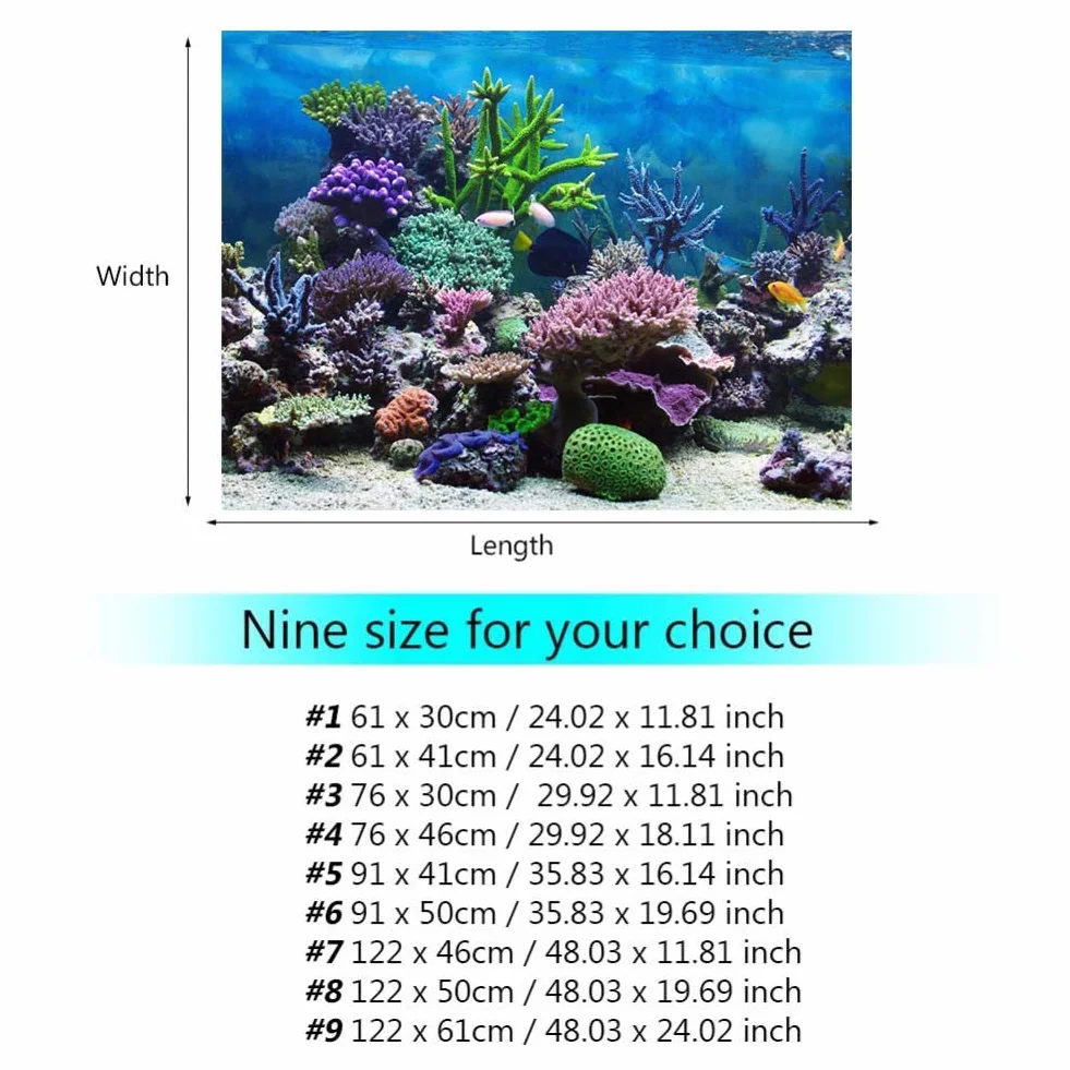 Zerodis Samoprzylepny plakat z PCW do akwarium, dekoracja tła do akwarium, krajobrazu, tapeta malarska, podwodny koralowy, Default, 61*30cm