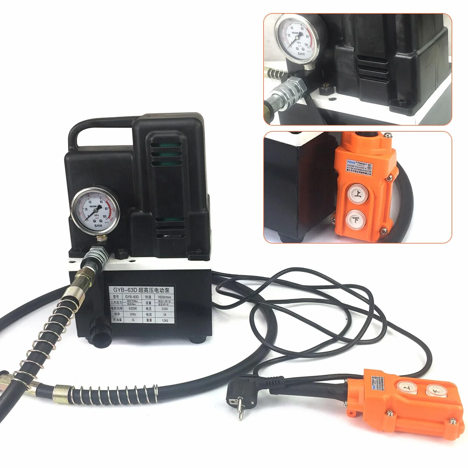 Elektryczna pompa hydrauliczna 700 bar 220 V czarna, kompaktowa pompa wysokociśnieniowa do wszechstronnych zastosowań. Lekka, wydajna i niezawodna do zadań hydraulicznych