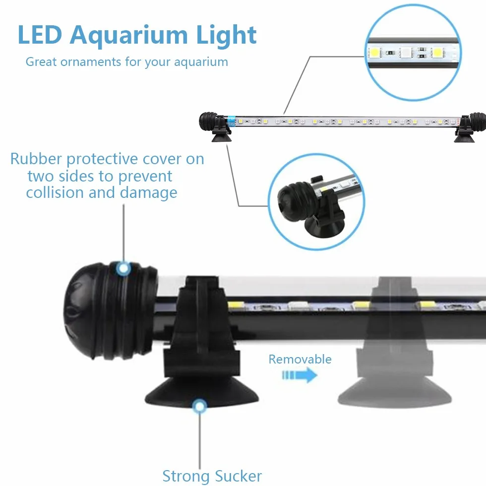 SolarNovo 18-112 cm LED oświetlenie akwarium podwodne lampa nasadowa wodoszczelna wtyczka UE z pilotem zdalnego sterowania zmiana kolorów RGB (1,8 x 71 cm, biała i niebieska)