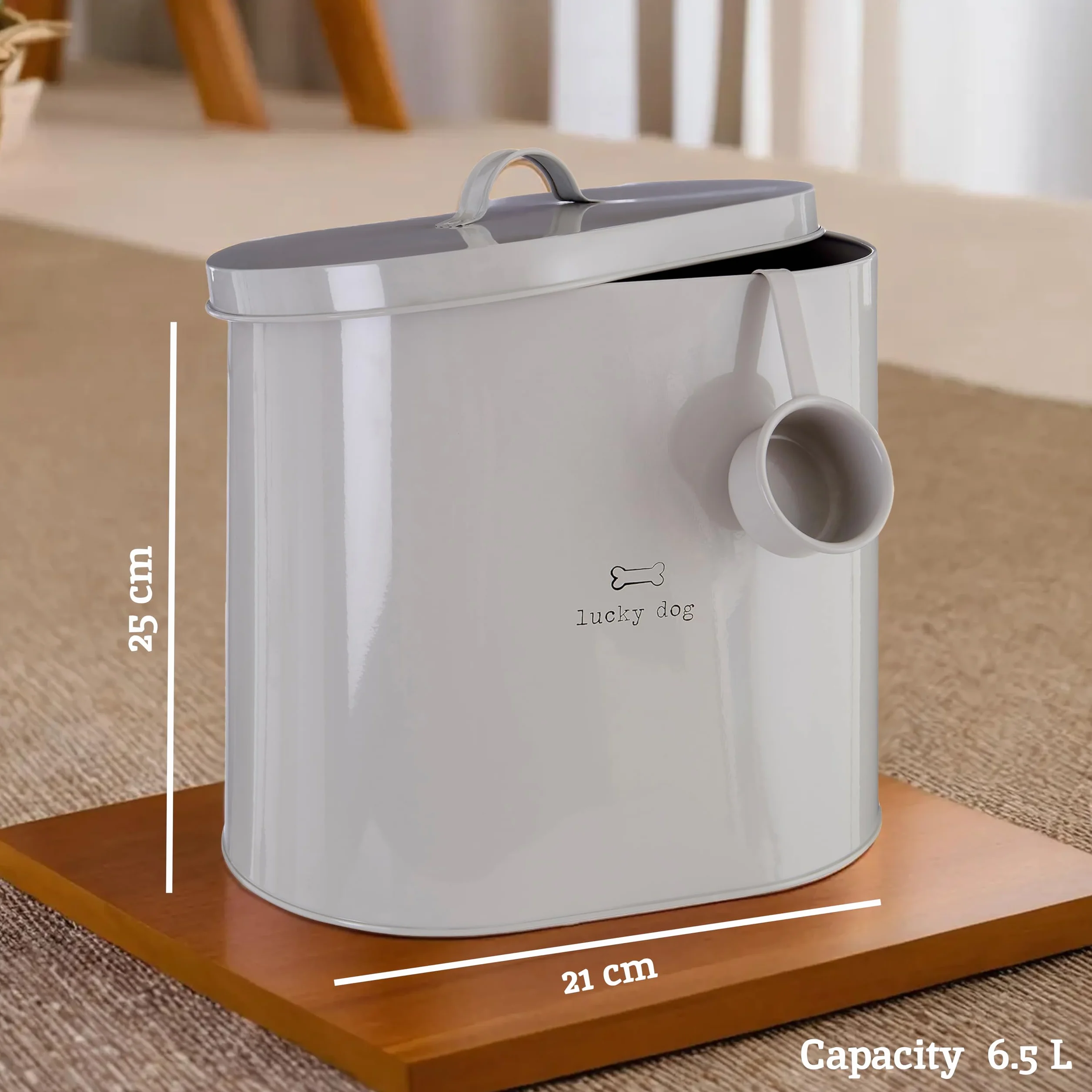 Premier Housewares Adore Pets Lucky Dog Food kosz do przechowywania z łyżką, 6,5 l - naturalny