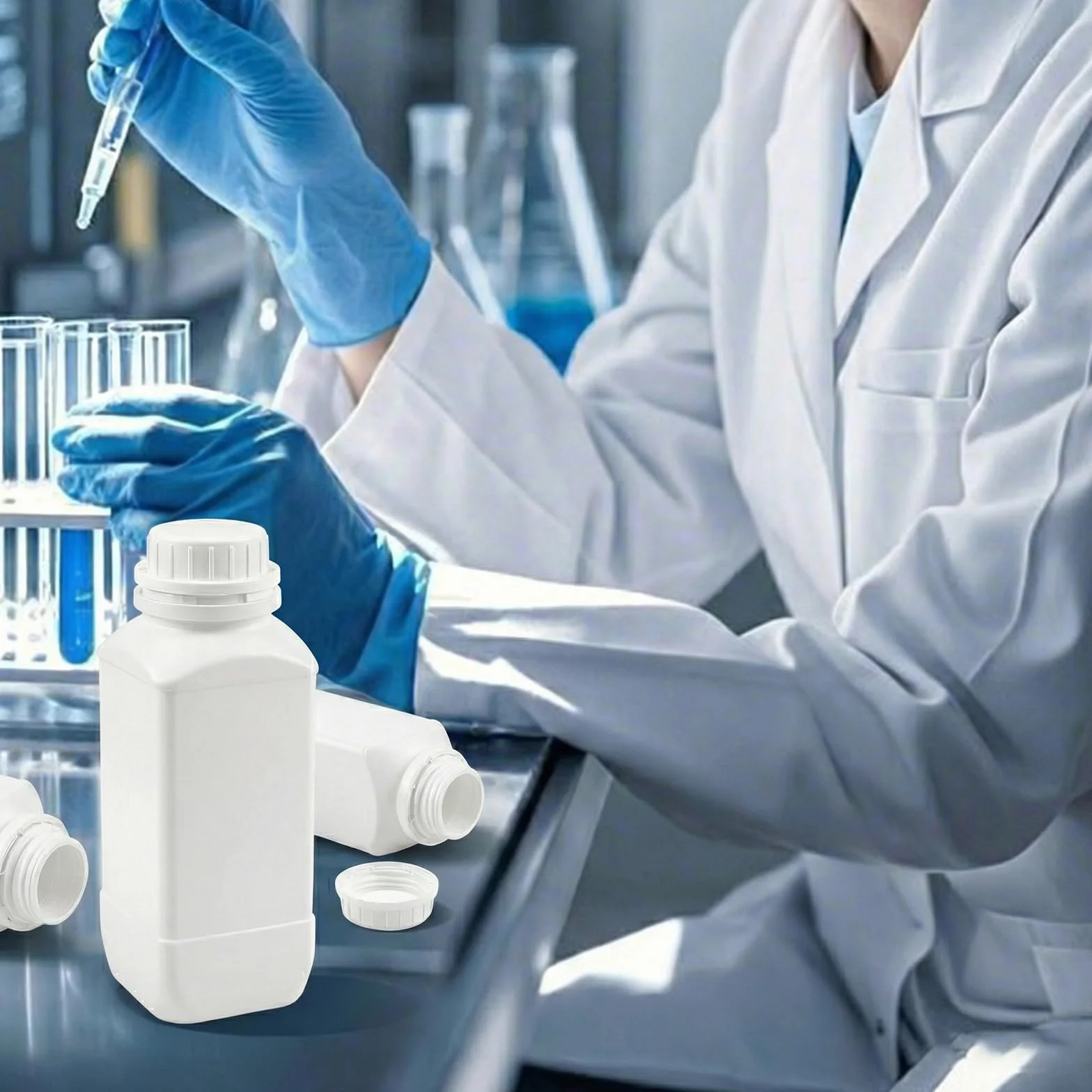 2 butelki z szeroką szyjką 1000 ml, z nakrętką, HDPE, butelki laboratoryjne, 1 l, butelki plastikowe z szeroką szyjką, butelka chemiczna z pokrywką, do laboratorium, kuchni lub hobby, kolor