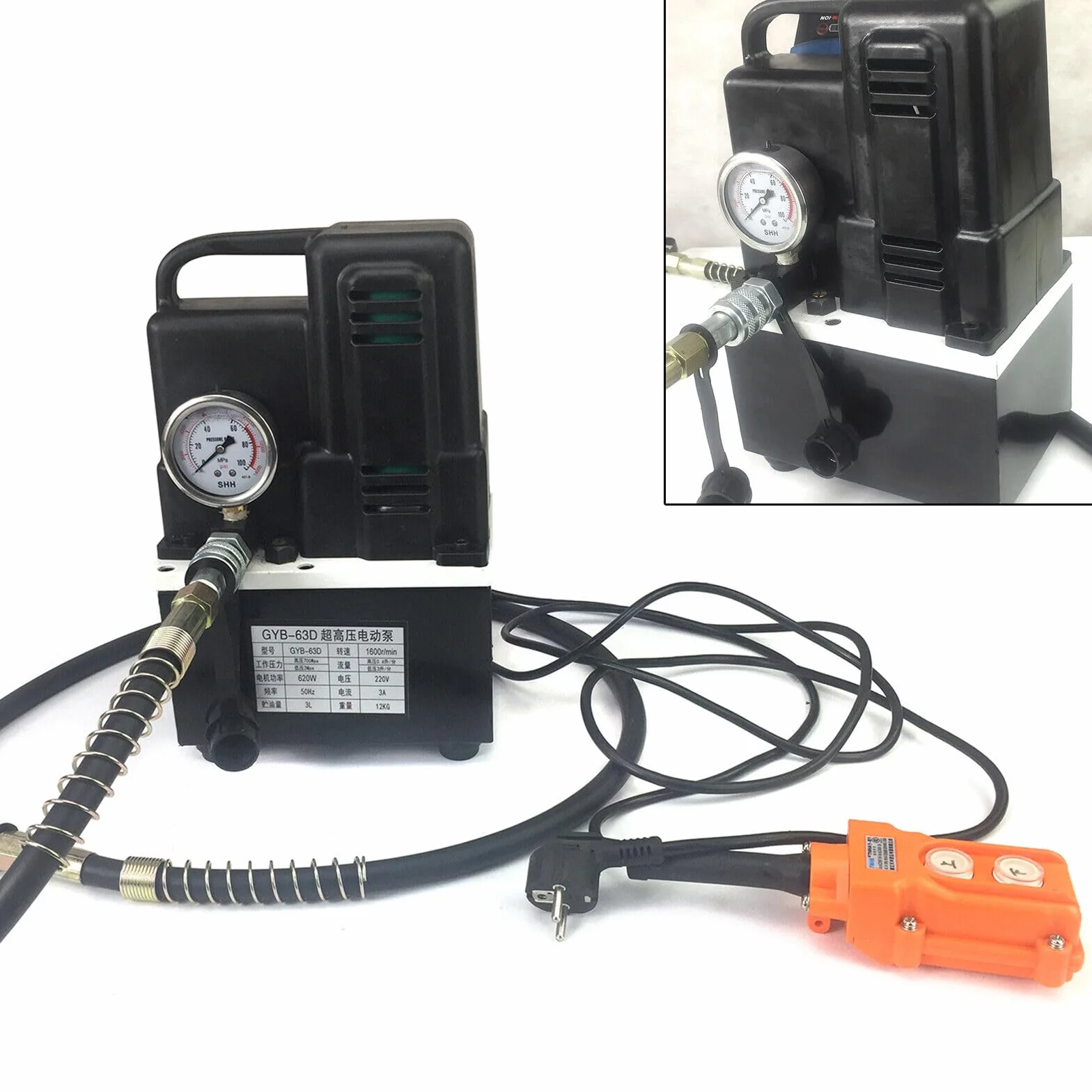 Elektryczna pompa hydrauliczna 700 bar 220 V czarna, kompaktowa pompa wysokociśnieniowa do wszechstronnych zastosowań. Lekka, wydajna i niezawodna do zadań hydraulicznych
