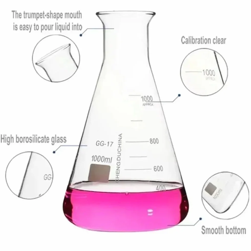 Sprzęt laboratoryjny i wyposażenie 1 sztuka 150 ml/200 ml/250 ml/300 ml/500 ml/1000 ml szklana stożkowa kolba stożkowa do wyposażenia laboratoryjnego (300 ml)