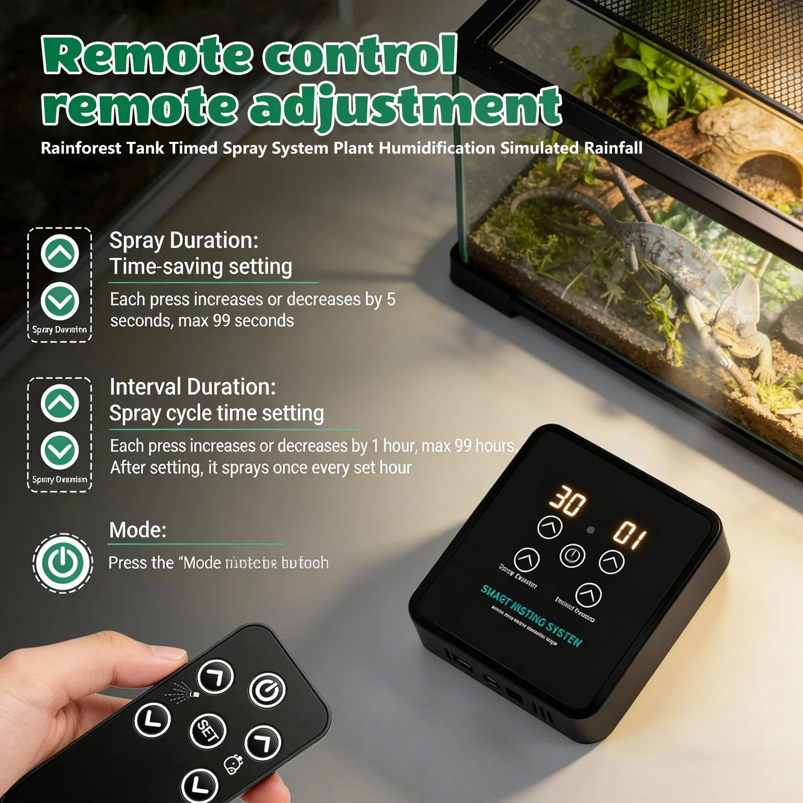 Zraszacz terrarium, system mgiełki dla gadów, inteligentny nawilżacz powietrza, terrarium, wielostopniowe oczyszczanie powietrza, system mgiełki, terrarium, cicha praca, nebulizator, pilot zdalnego