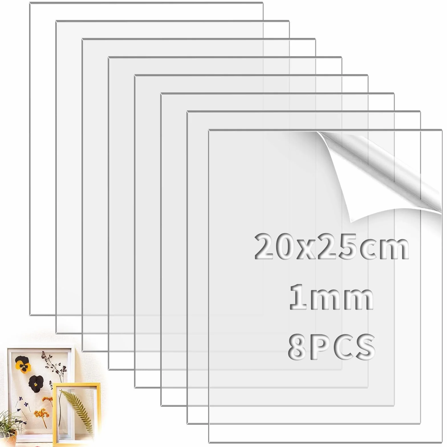 8 sztuk płyt z tworzywa sztucznego, 25 x 20 cm, przezroczyste tworzywo sztuczne, płyta akrylowa o grubości 1 mm, przezroczysta do ramek na zdjęcia