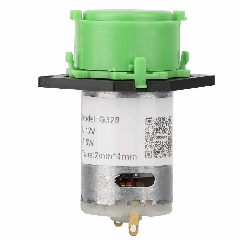 Pompa perystaltyczna 12 V DC Micro Dosing Głowica dozująca Samozasysająca pompa perystaltyczna do cieczy (DIY) 2 * 4 Rurki do laboratoryjnej analizy chemicznej w akwarium (zielona)