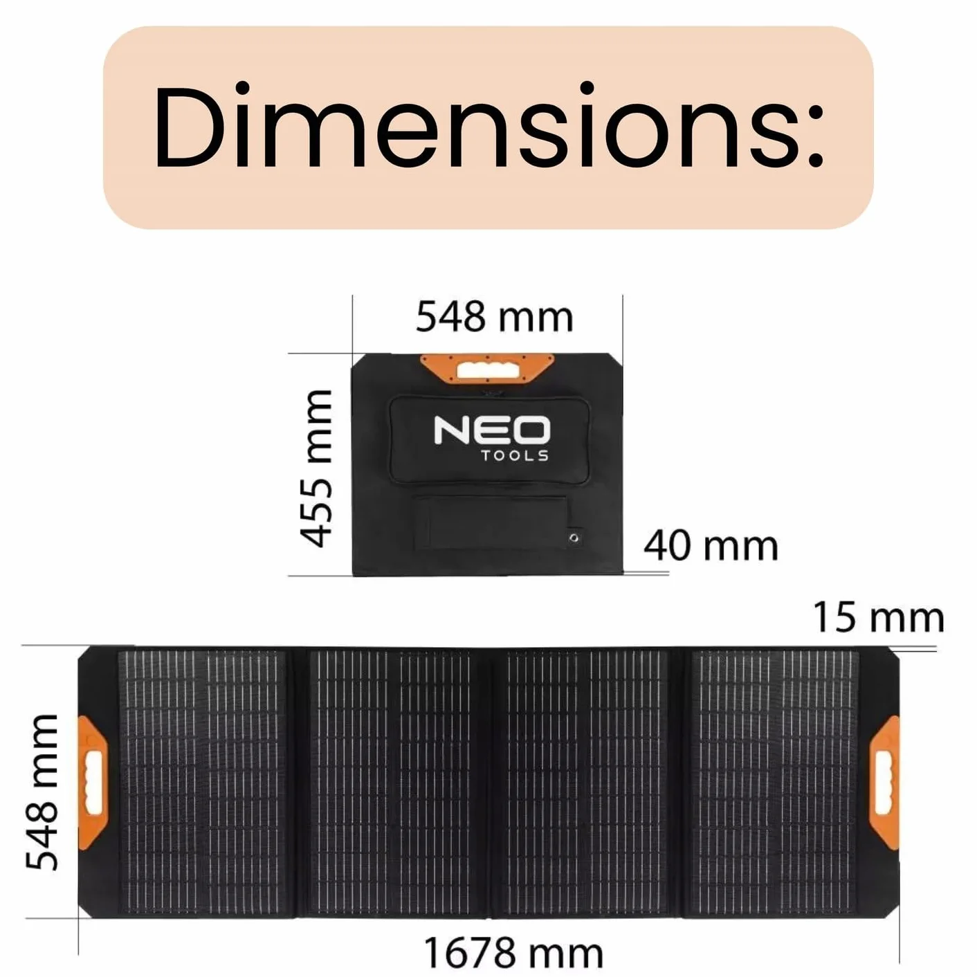 NEO TOOLS Przenośna ładowarka do paneli słonecznych, 100/120/140/200 W, ładowarka solarna; do ładowania urządzeń USB; przenośny powerbank, wodoodporny, kemping, survival (140 W)