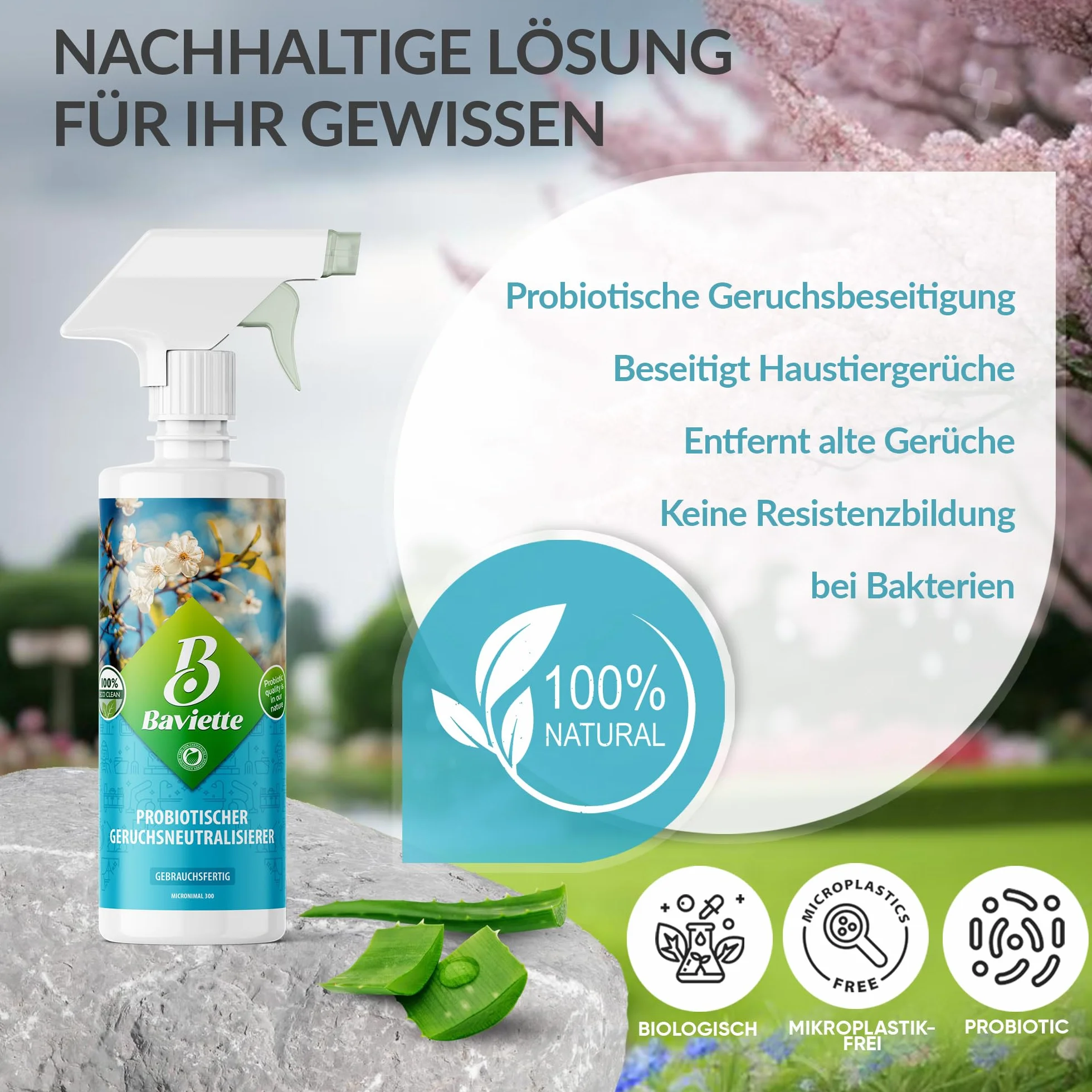 Baviette Probiotic środek do usuwania zapachów: skuteczny neutralizator zapachów uporczywych zapachów w Twoim domu do mebli, dywanów, samochodów, koszy na śmieci, zwierząt domowych, tytoniu bio (spray