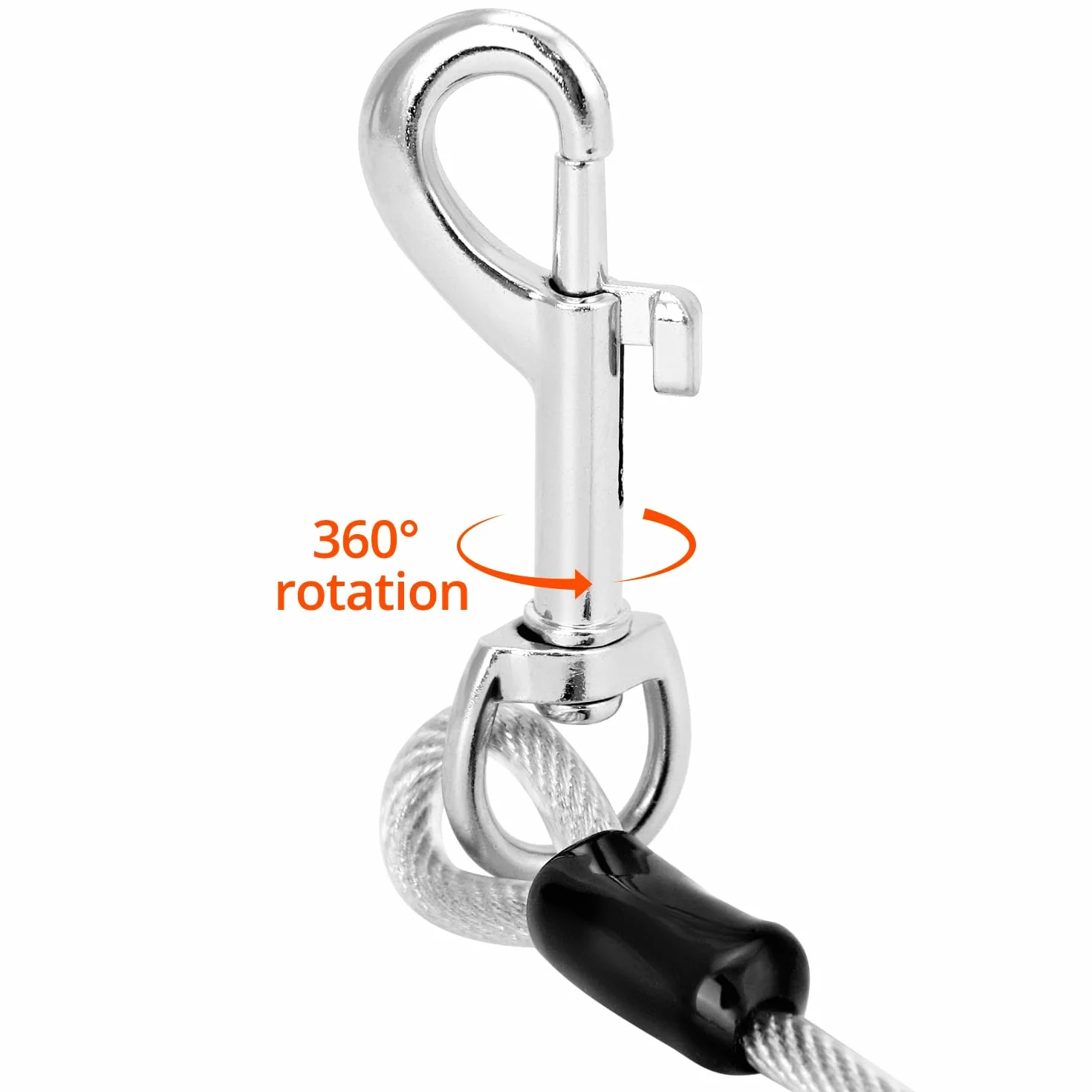 QWORK® Kabel do wiązania dla psa ze sprężyną i haczykiem, wytrzymały łańcuszek dla psa 5 mm, bez plątania 360°, amortyzujący wstrząsy, do biegania, na kemping