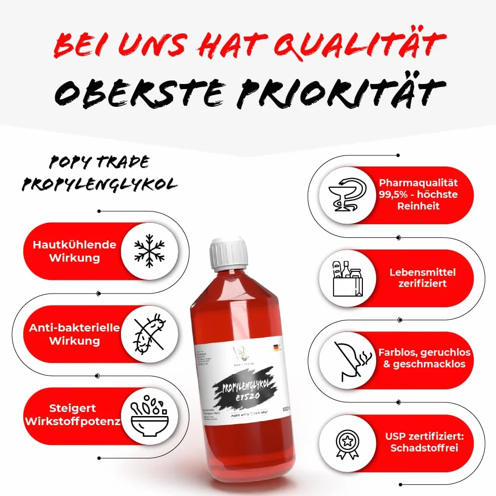 Glikol propylenowy PG E1520 99,5% jakość farmaceutyczna 1L do dyfuzorów