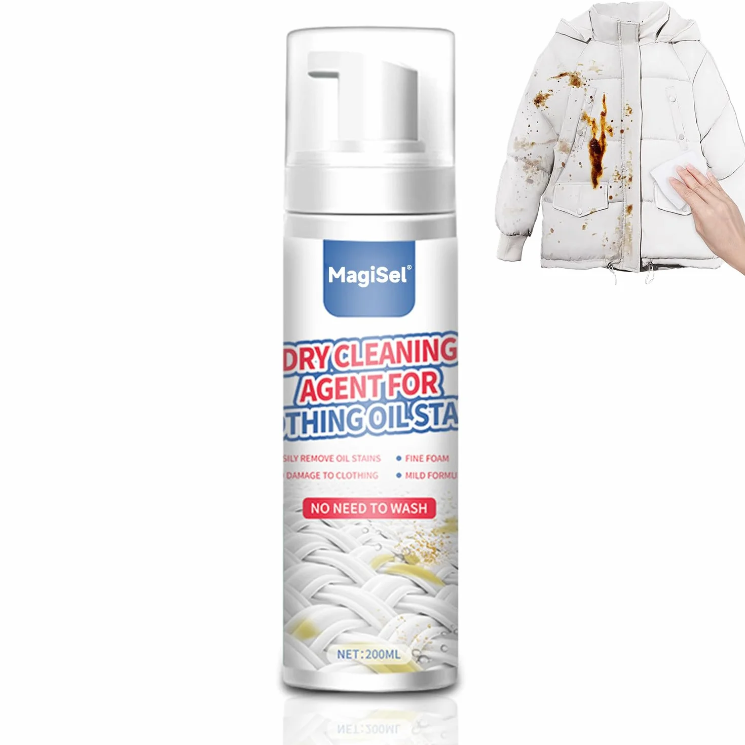 Odplamiacz do ubrań w sprayu, pranie na sucho ubrania, zmywacz do ubrań, potrójne działanie do plam z żywności, tłuszczu, kawy, oleju na tkaninach i makijażu, 200 ml