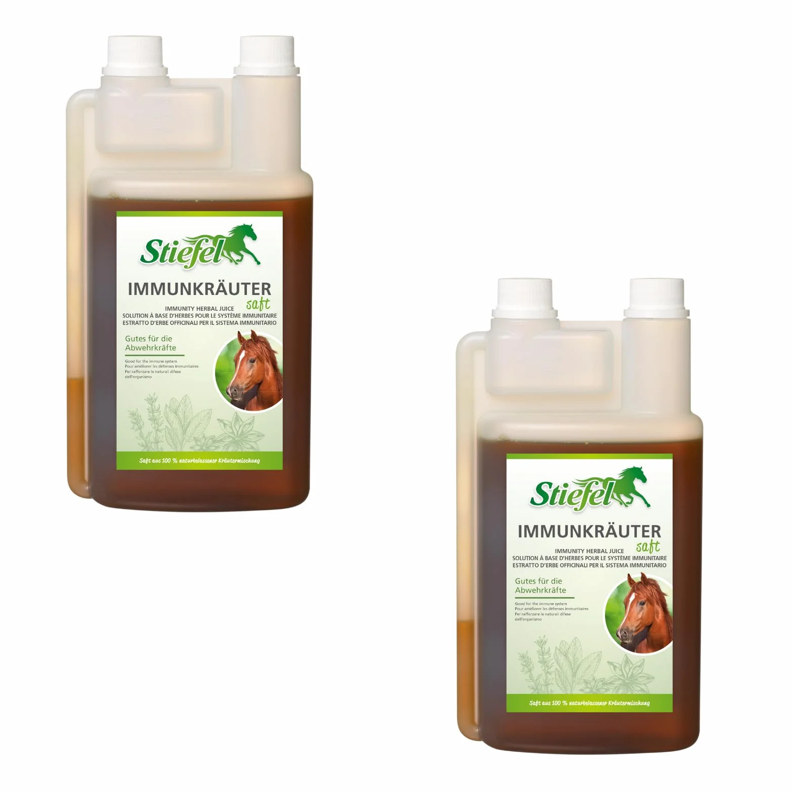 Stiefel Sok z ziół odpornościowych | dwupak | 2 x 1 l | karma uzupełniająca dla koni | wybrana mieszanka ziół | może przyczynić się do wspierania układu odpornościowego konia