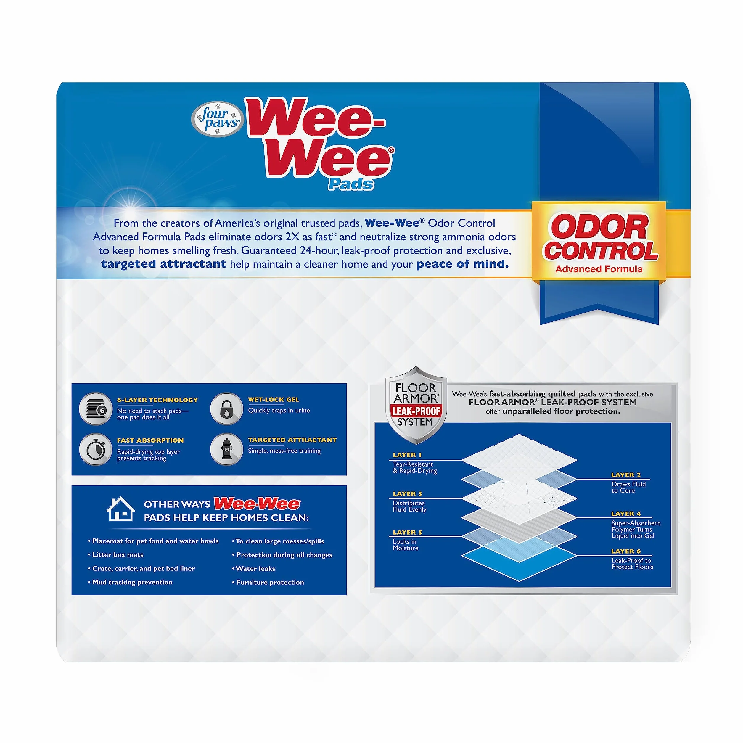 Four Paws Wee-Wee – zaawansowana formuła, bezzapachowe podkładki do moczu dla psów i szczeniaków, szczelne, trening nocnika, ochrona podłogi, 56 x 58,4 cm, 100 sztuk