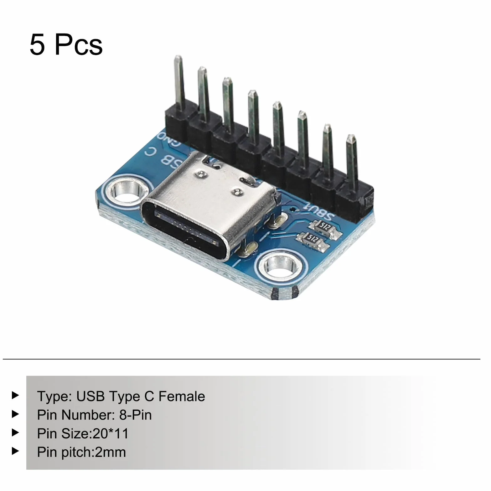 Quartman 5 szt. USB typu C Breakout Board żeński 2,54 mm złącze ze złączem bolcowym