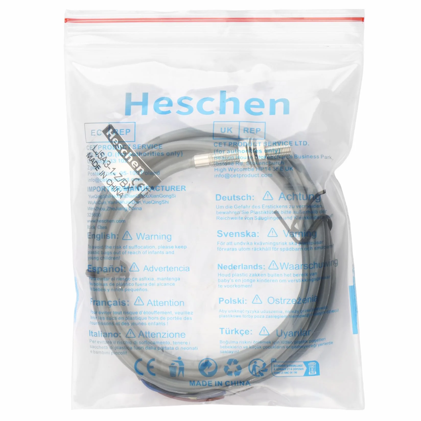 Heschen M5 Indukcyjny czujnik zbliżeniowy przełącznik typ osłony LJ5A3-1-Z/BX detektor 1 mm 10-30 VDC 150 mA NPN normalnie otwarty (NO) 3 przewody