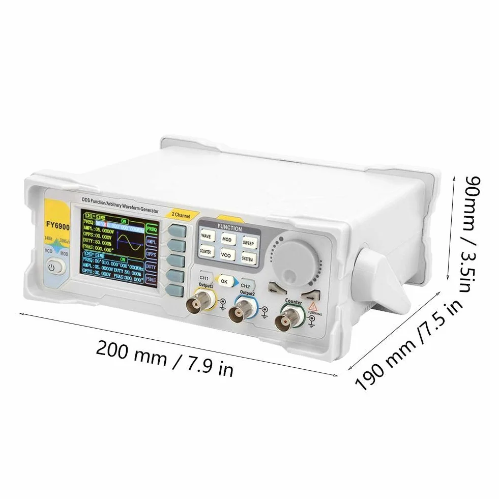 Cyfrowy generator sygnału, FY6900 Sinus 0-30 MHz 2,4-calowy wyświetlacz TFT z funkcją DDS, generatory źródeł impulsów kształtu fali, miernik częstotliwości 250 MSa/s VCO-Burst-AM/PM/FM/ASK/FSK/PSK