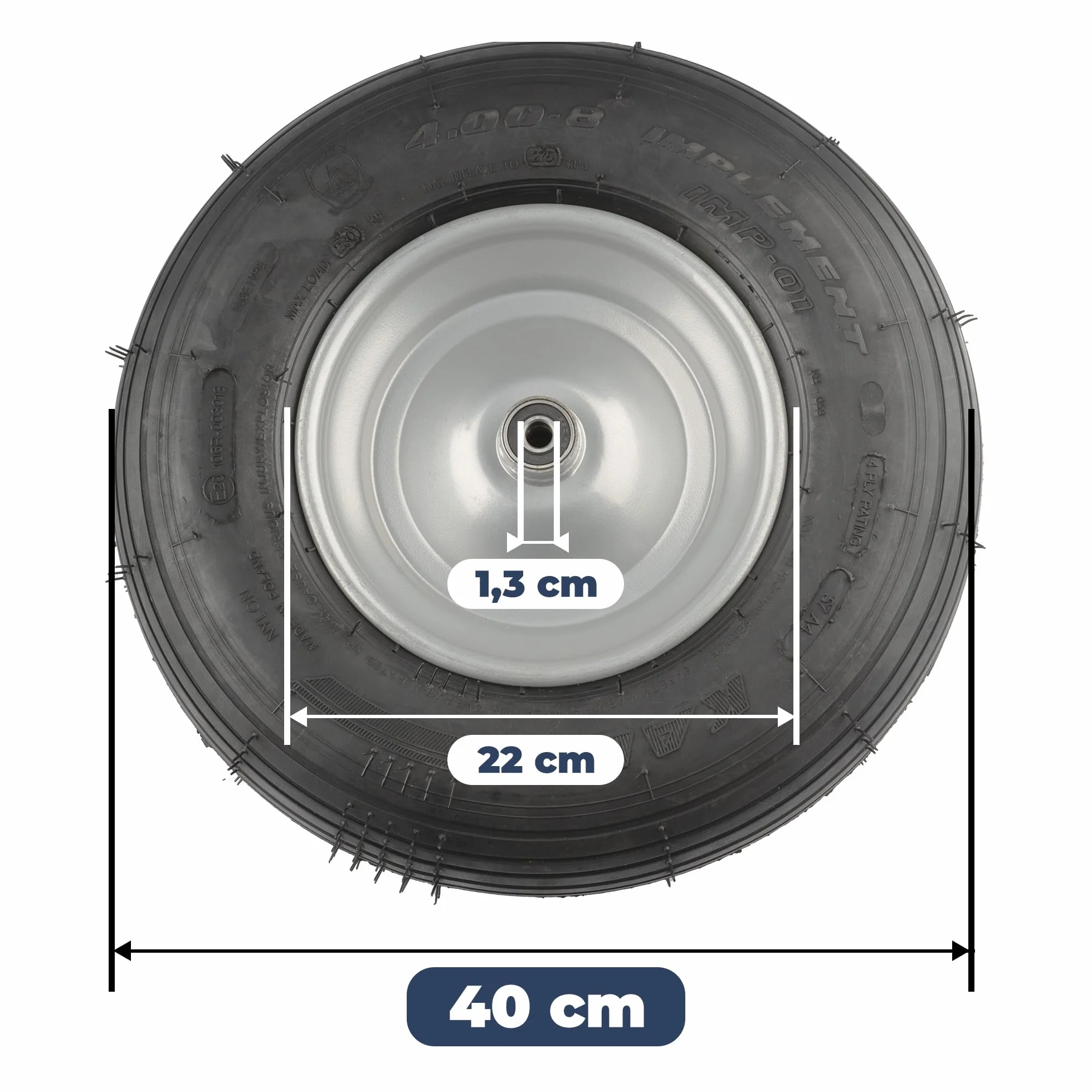 Koło do Taczki 4.00-8 400-8 400x8 4PR z Dętką Czarna Guma Opona Felga Ośka 40cm 230kg