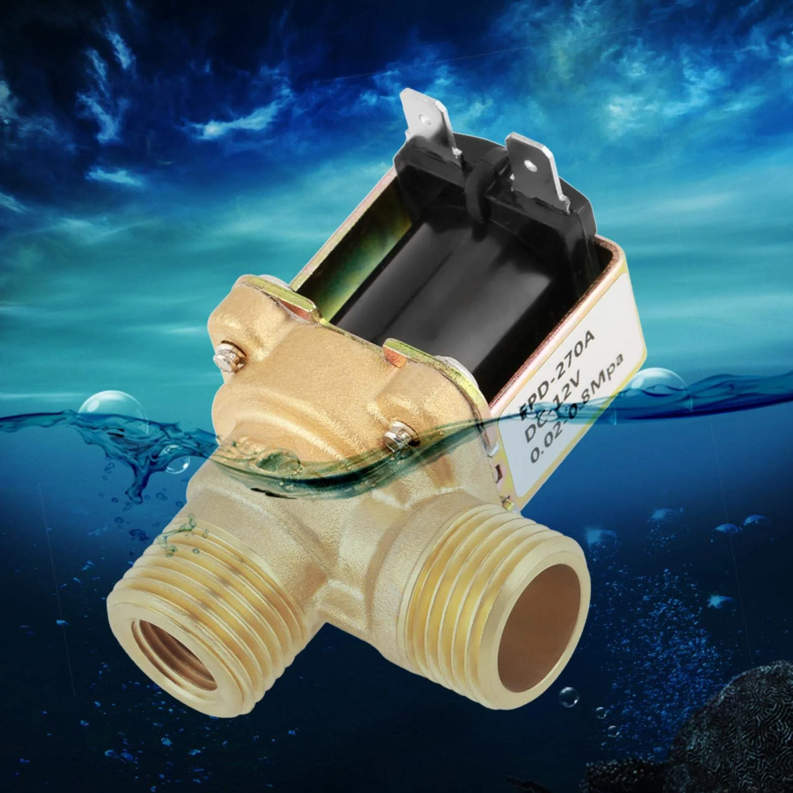 Mosiężny zawór elektromagnetyczny DC 12 V DN15 G1/2 kąt prosty 90 stopni