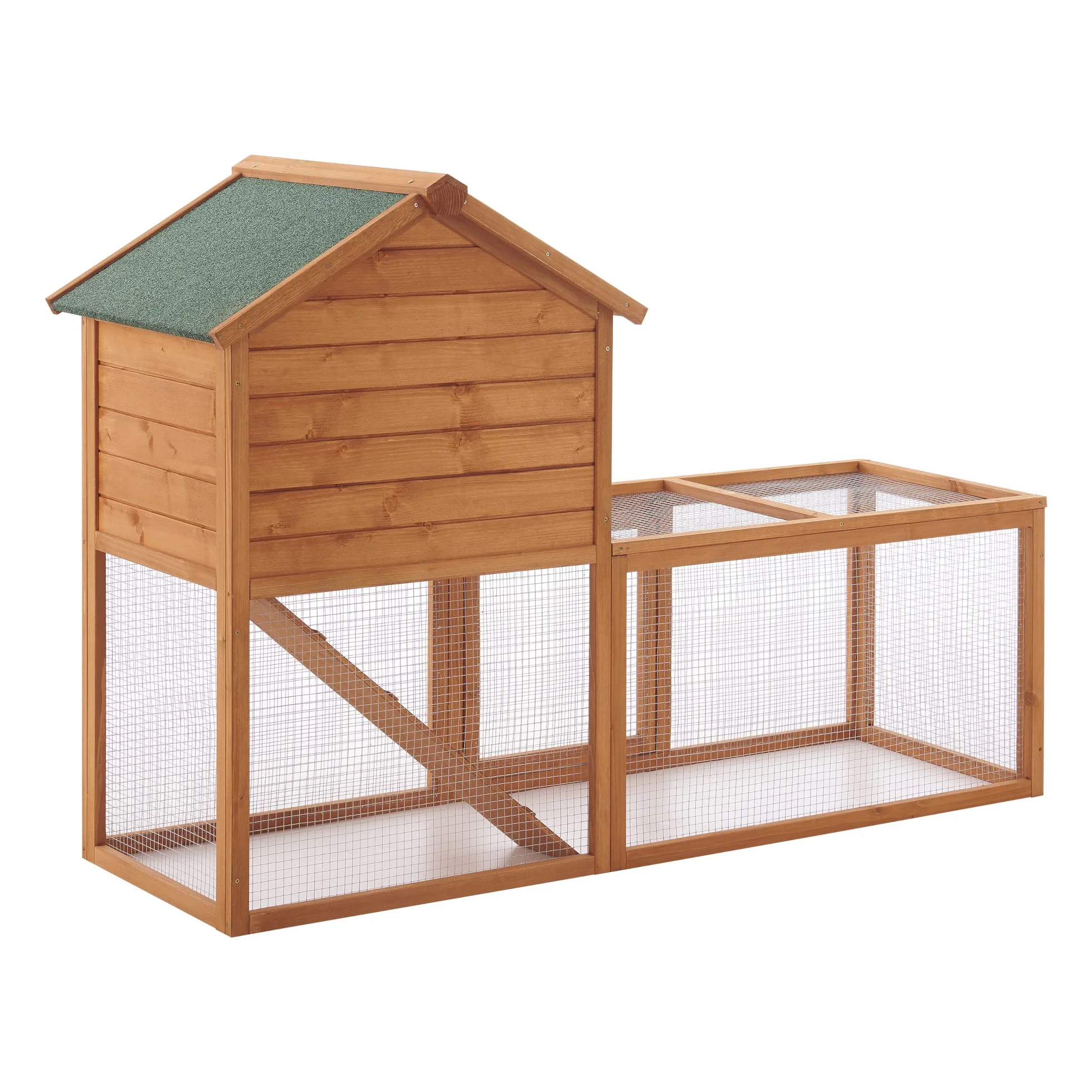 [en.casa] Kelkheim domek dla królików, 110 x 160 x 61 cm, domek dla królików, podwójny poziom, wybieg dla małych zwierząt, domek dla gryzoni z dachem bitumicznym drewno jodłowe