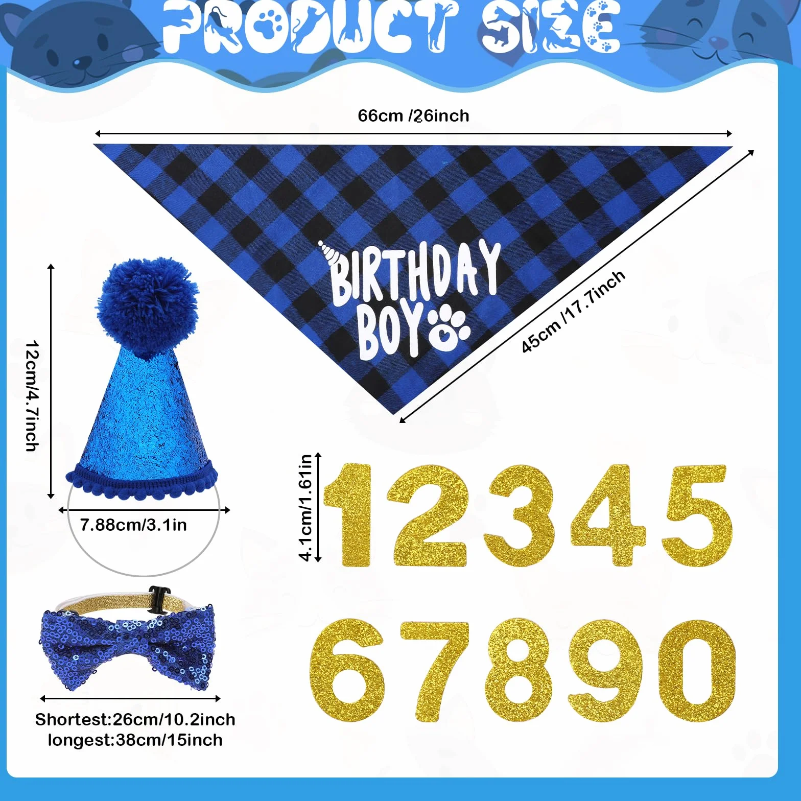 Artykuły urodzinowe dla psów, czapka urodzinowa dla psa, bandana urodzinowa, chłopiec, pies, impreza, numery urodzinowe, czapka, muszka, dla zwierząt domowych, szczeniak, kot, dekoracje na przyjęcie