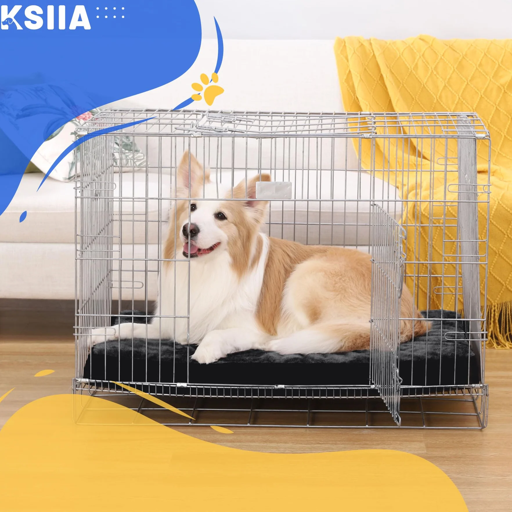 KSIIA Ortopedyczne legowisko dla dużych psów, rozmiar XL, nadaje się do prania, poduszka dla psa, puszysta mata dla psa, materac dla psa ze zdejmowaną pokrywką, kolor czarny, 104 x 68 x 8 cm