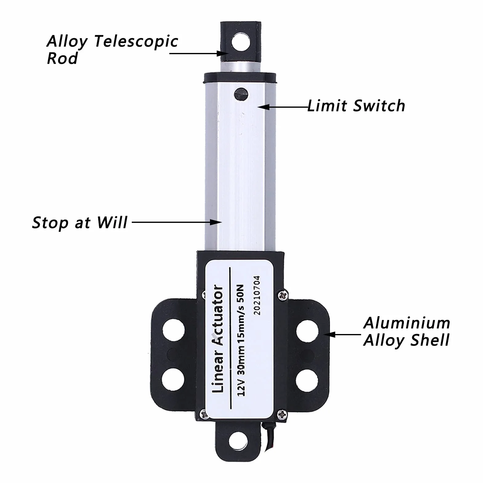 Siłownik Liniowy Mini 12V DC 30mm Elektryczny Siłownik Ruchu Liniowego Ochrona Przed Zwarciem śruba Typu T 30mm-15mm/s-50N