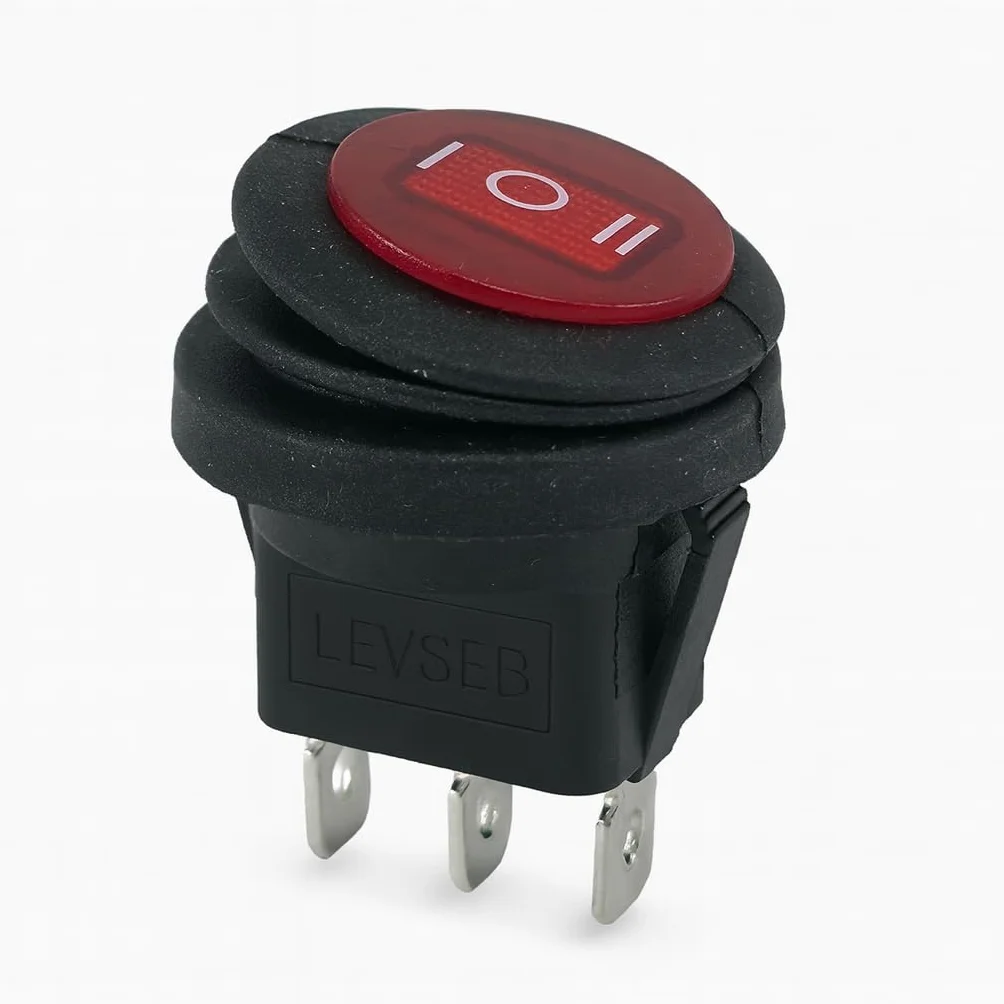 Przełącznik kołyskowy SPDT 6A 250V/12V-24V wodoszczelny Ø20mm czerwony/czarny
