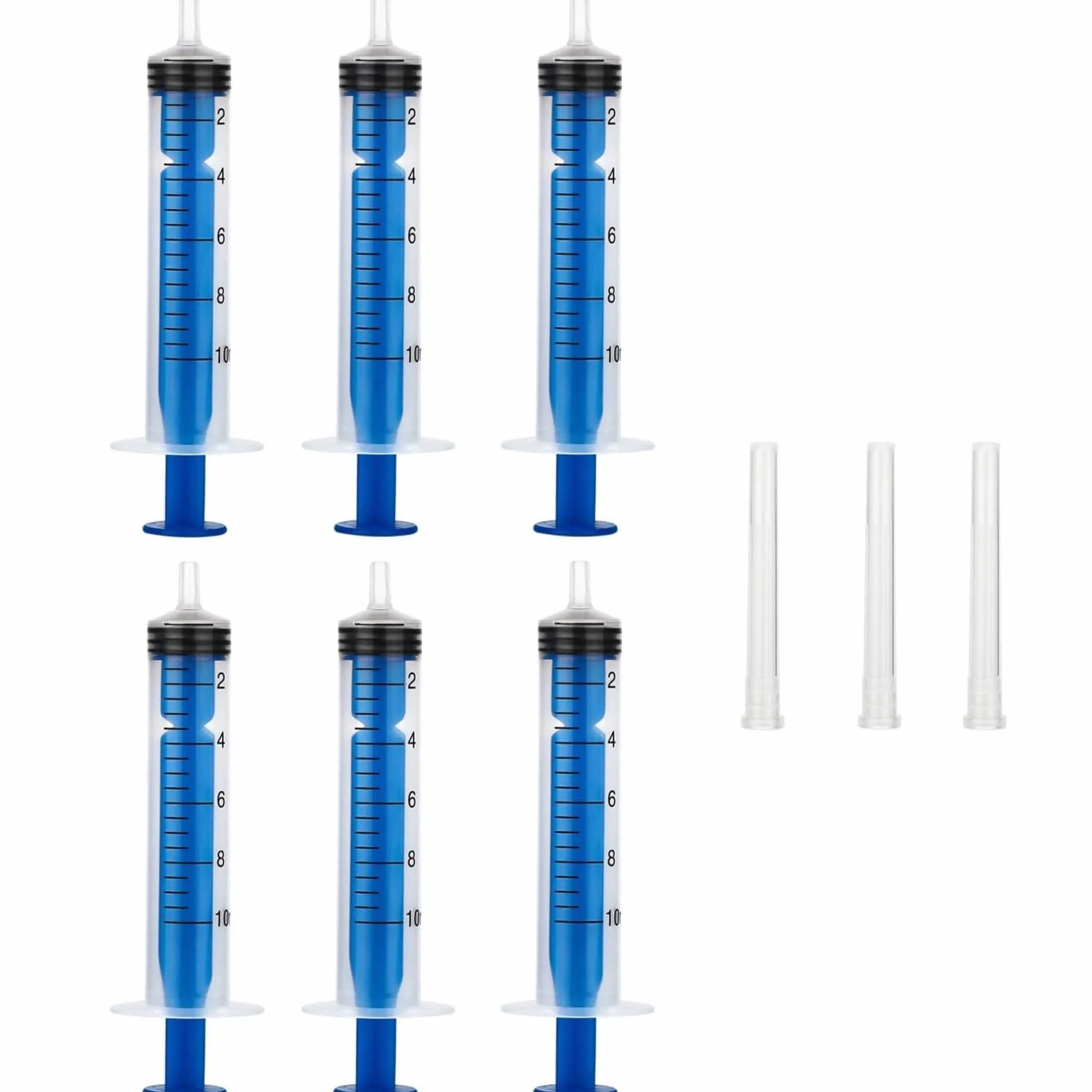 6 sztuk strzykawek 10 ml, strzykawki z igłą z tępą igłą i pokrywką, precyzyjne dozowanie/wyjmowanie płynu, jednorazowe strzykawki do hobby, do karmienia zwierząt, do ogrodu, kleju i napełniania płynem