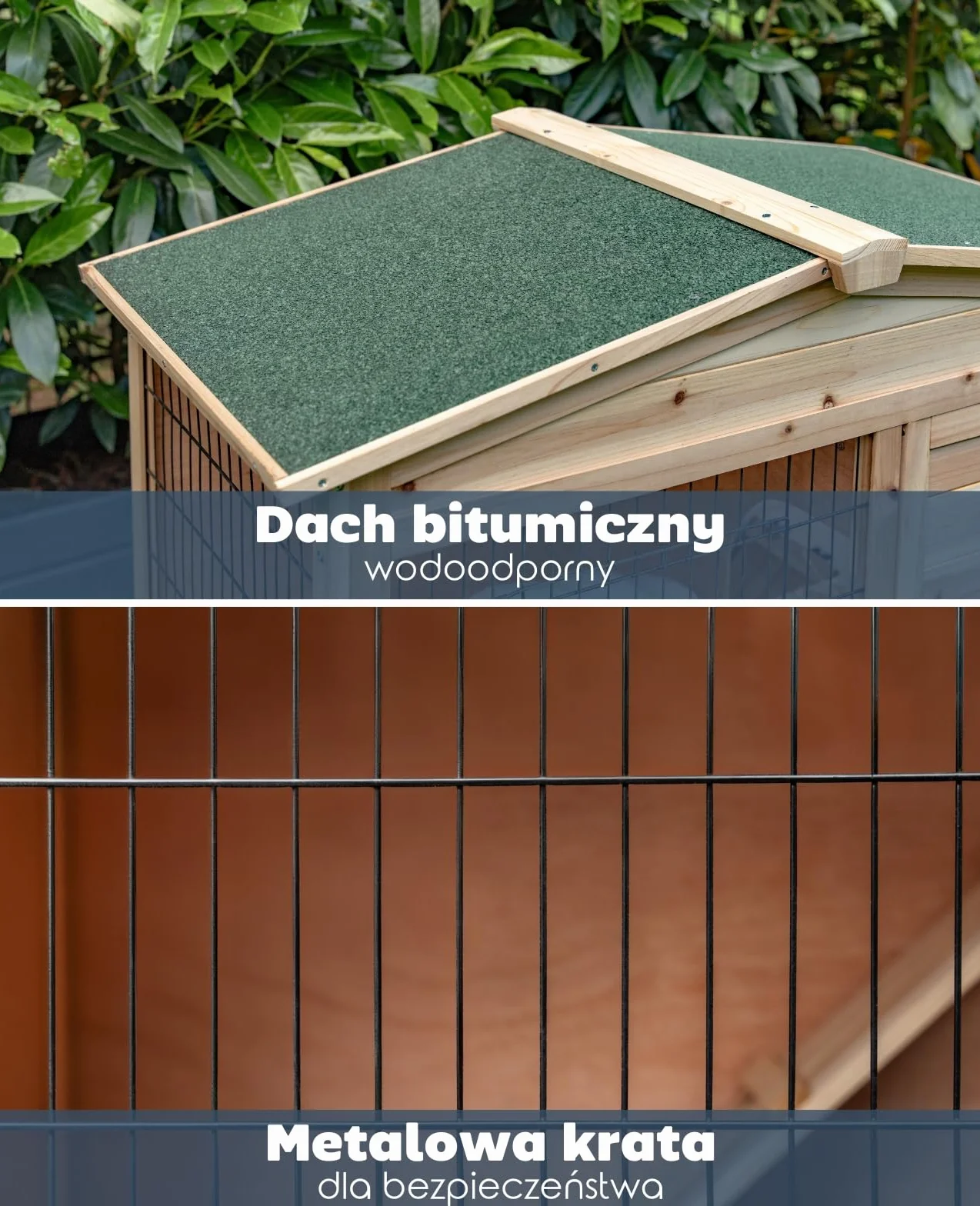 lionto Dwupoziomowa klatka dla królika z drewna z rampą, 98x54x100 cm, dach z bitumu odporny na wodę, metalowa krata, domek zimowy dla królika na zewnątrz, 4 wejścia