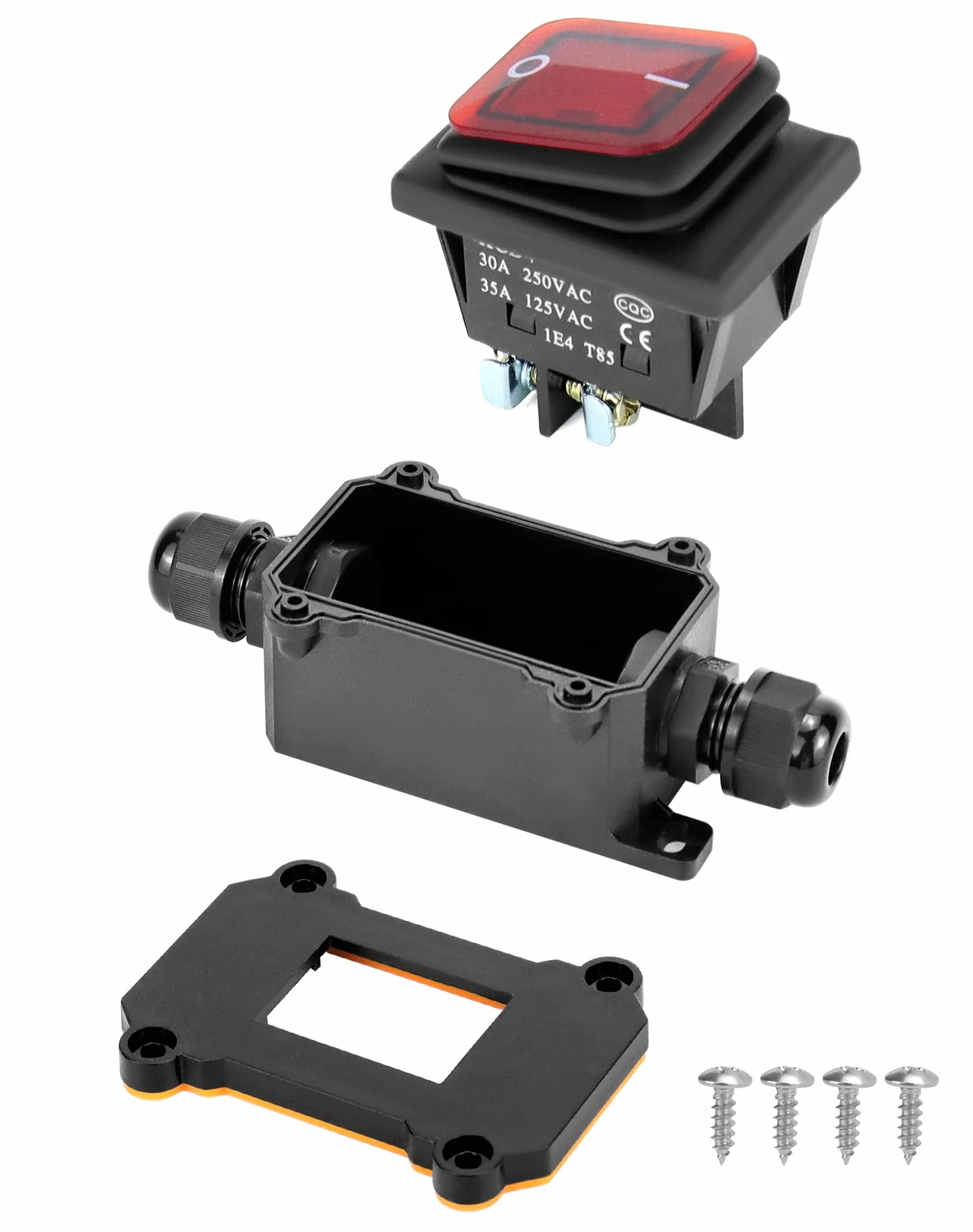 QWORK IP65 wodoodporny przełącznik DPST kołyskowy 220V 30A wł./wył