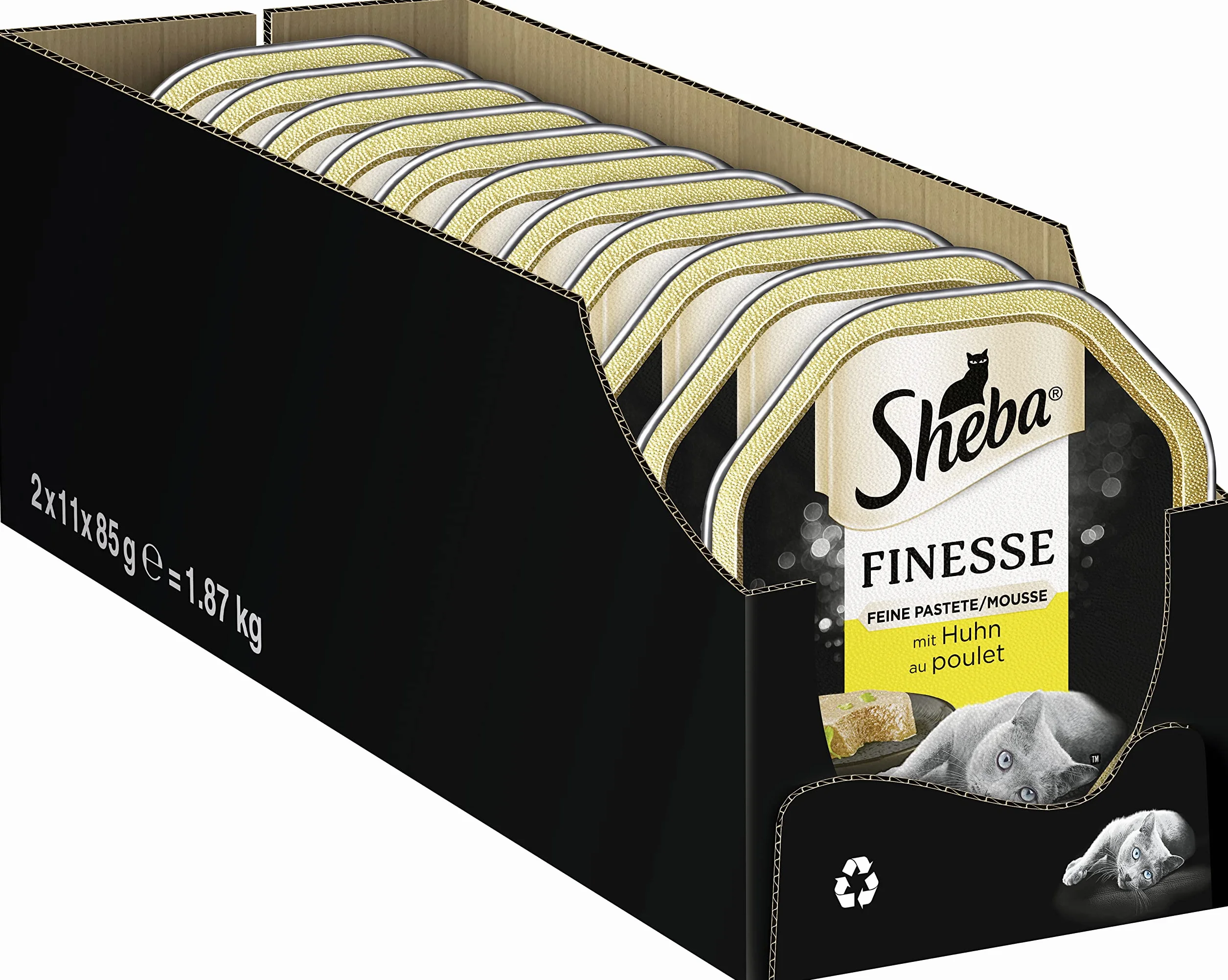 Sheba Finesse Delikatny pasztet, mokra karma dla kota w miseczce, mus z kurczakiem, 22 x 85 g