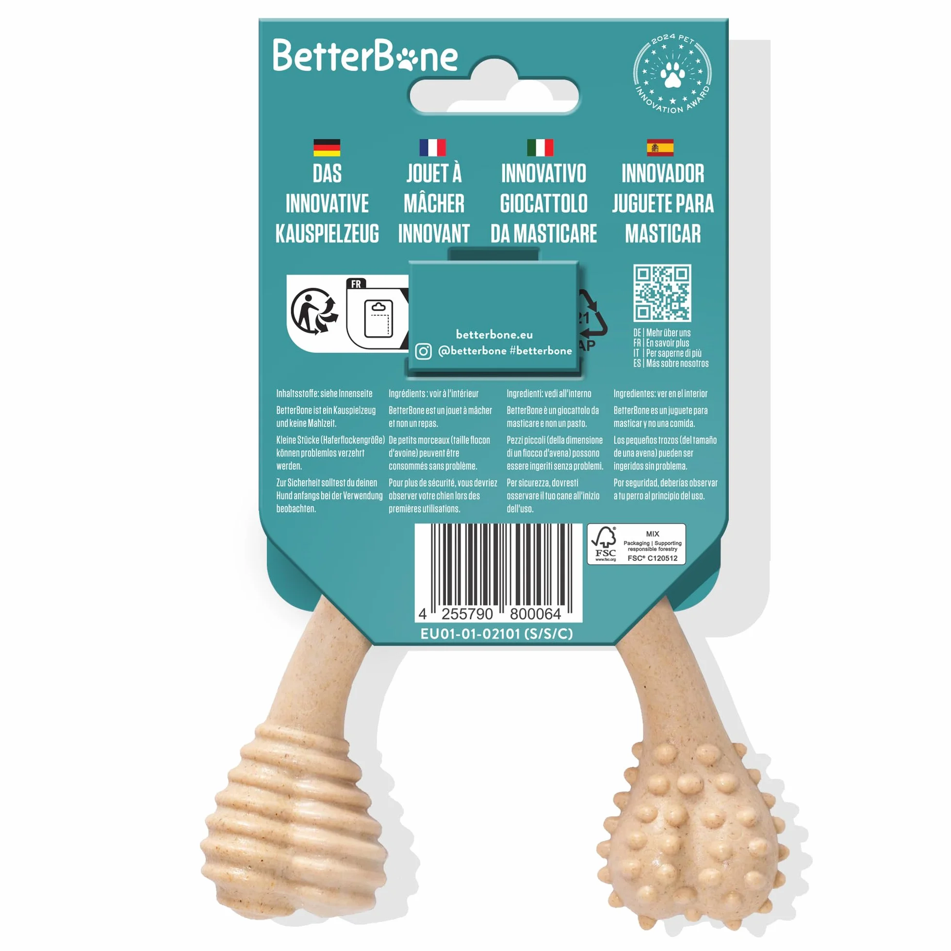 BetterBone - Zabawka dla psa do żucia - Small Soft Classic - wegańska kość do żucia dla psa, nylon i wolna od GMO na bazie celulozy, zabawka do żucia, miękka, neutralny smak, nie odpryskuje,